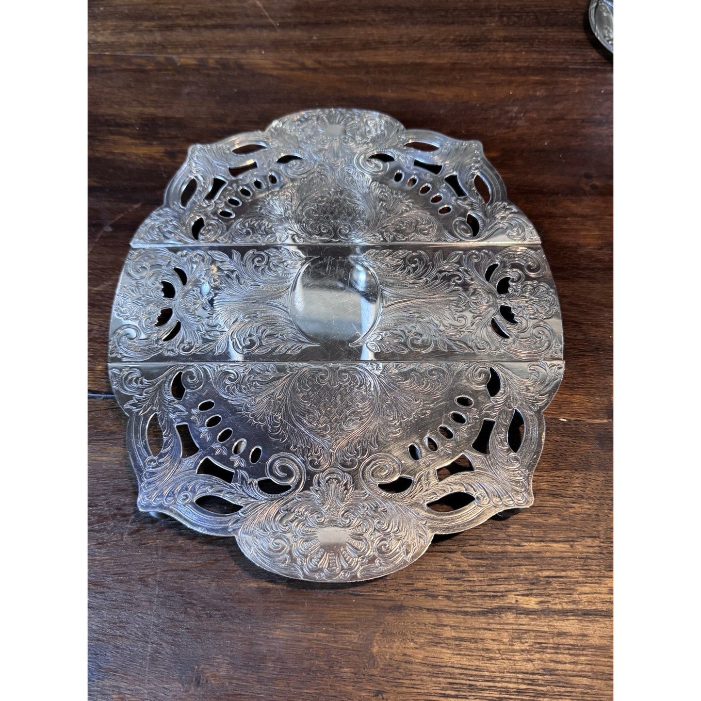 Vintage Silverplate Expandable Trivet Ornate Reticulated 10.5” To 12.5”