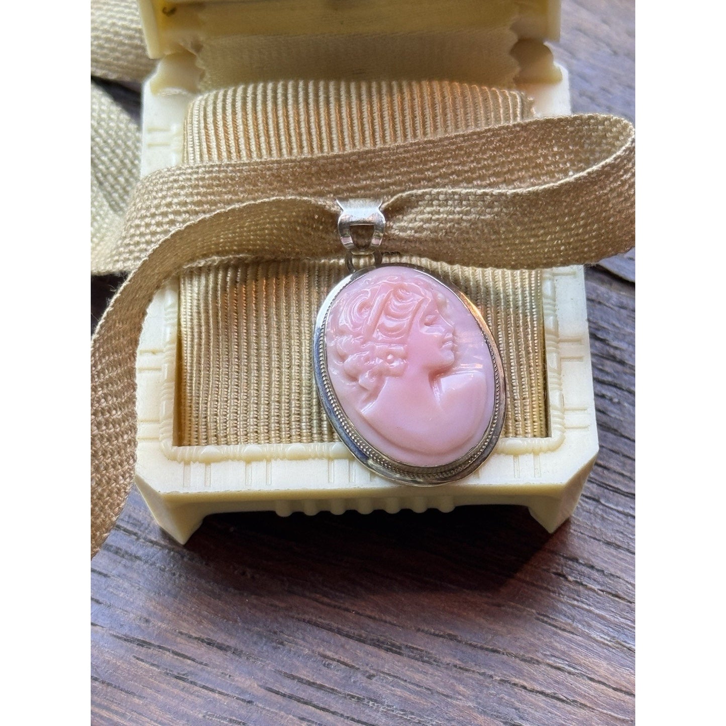 Sterling Silver Pink Cameo Pendant 1” Hand Carved Italy Artist Signed 925