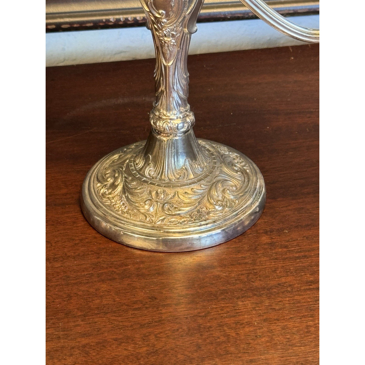 Candelabra Pair Silverplate WM Rogers 3 Light Ornate Floral Scroll Vintage 10”