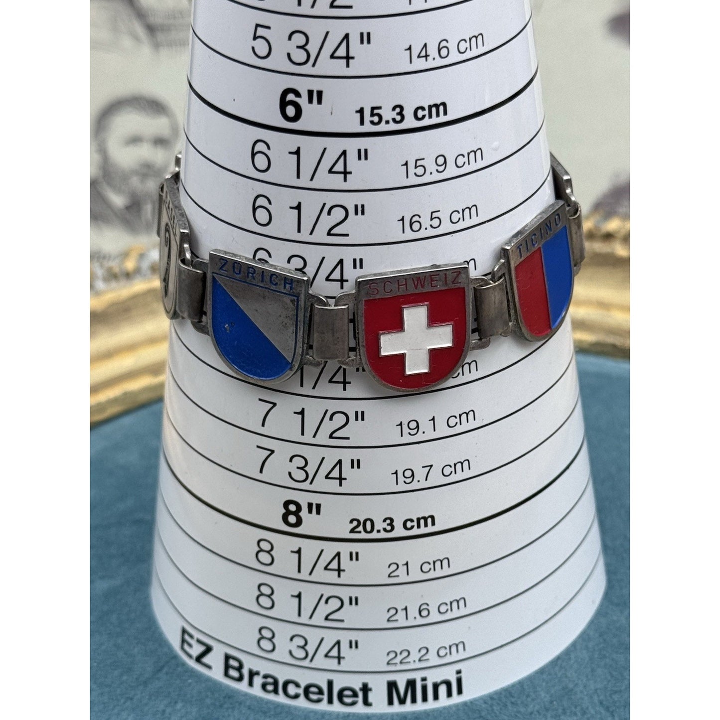 Vintage Swiss Souvenir Bracelet Enamel Cantons 6.75”