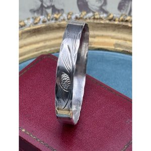 NYE Sterling Bangle Bracelet Pinecone Engraved 7.75” VINTAGE