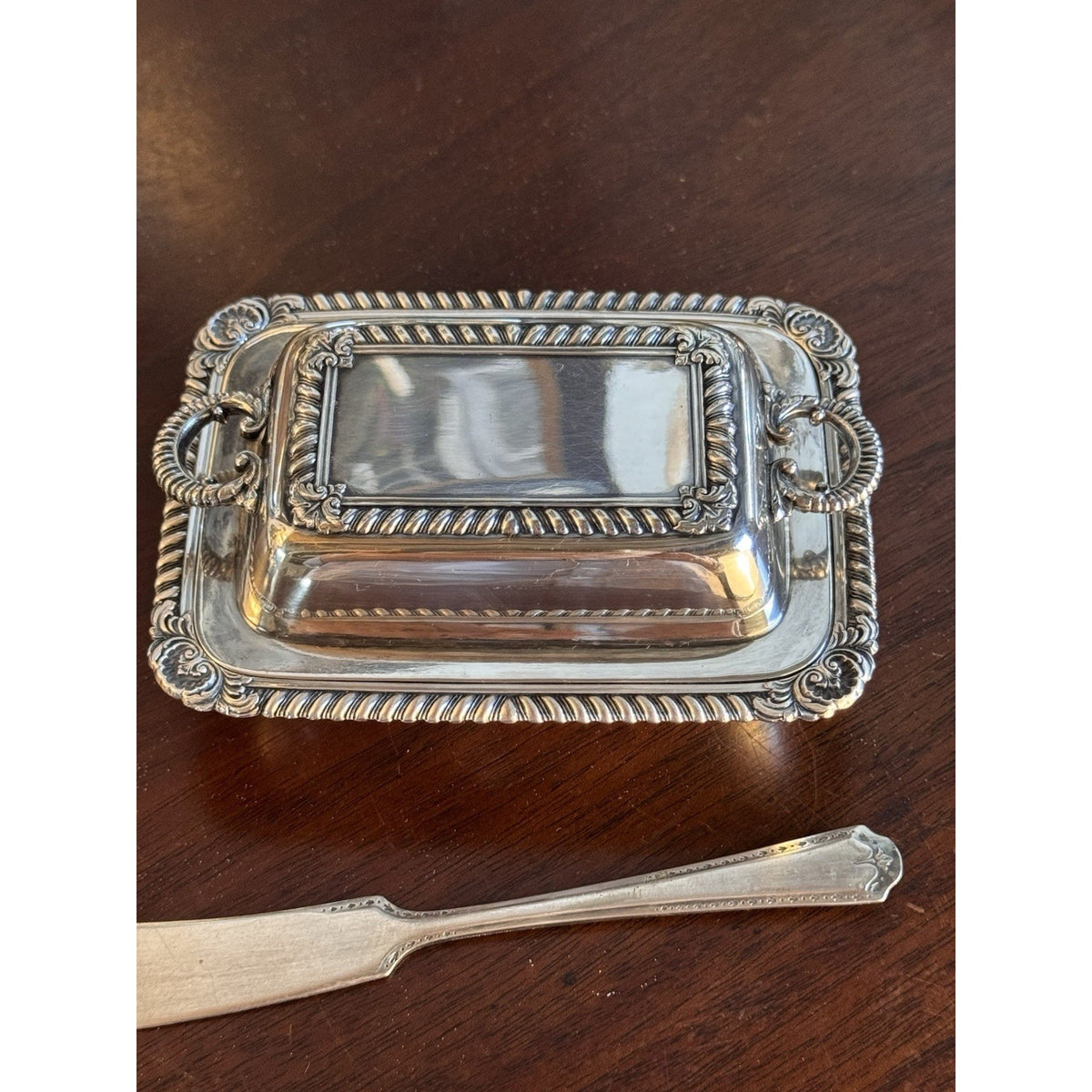 Silverplate Miniature Butter Dish With Lid & Spreader Vintage Set #A 4.5”