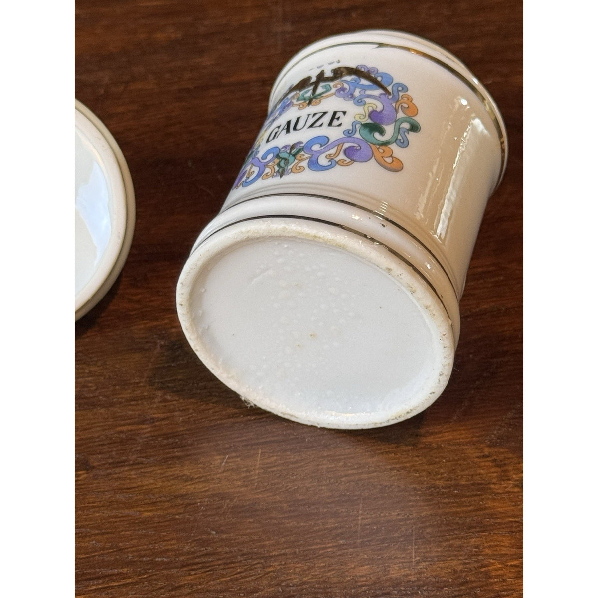 Vintage Porcelain Gauze Apothecary Jar Medical Canister With Lid 4.25”