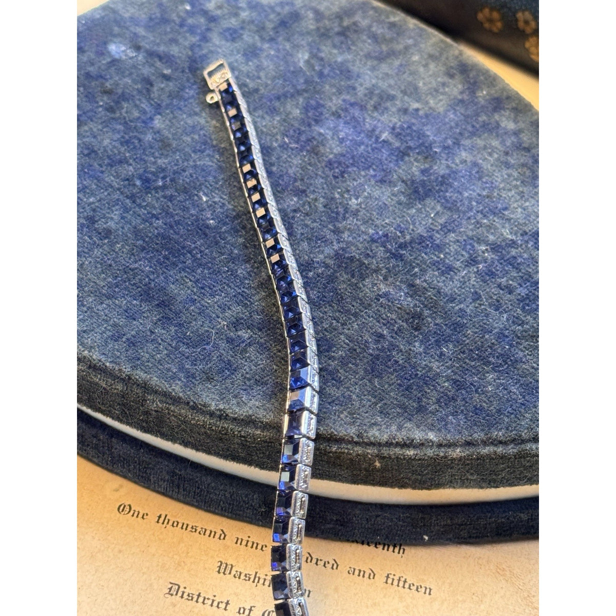 OTIS Bracelet Sterling Silver Art Deco Blue Stone Signed Vintage 6.75”