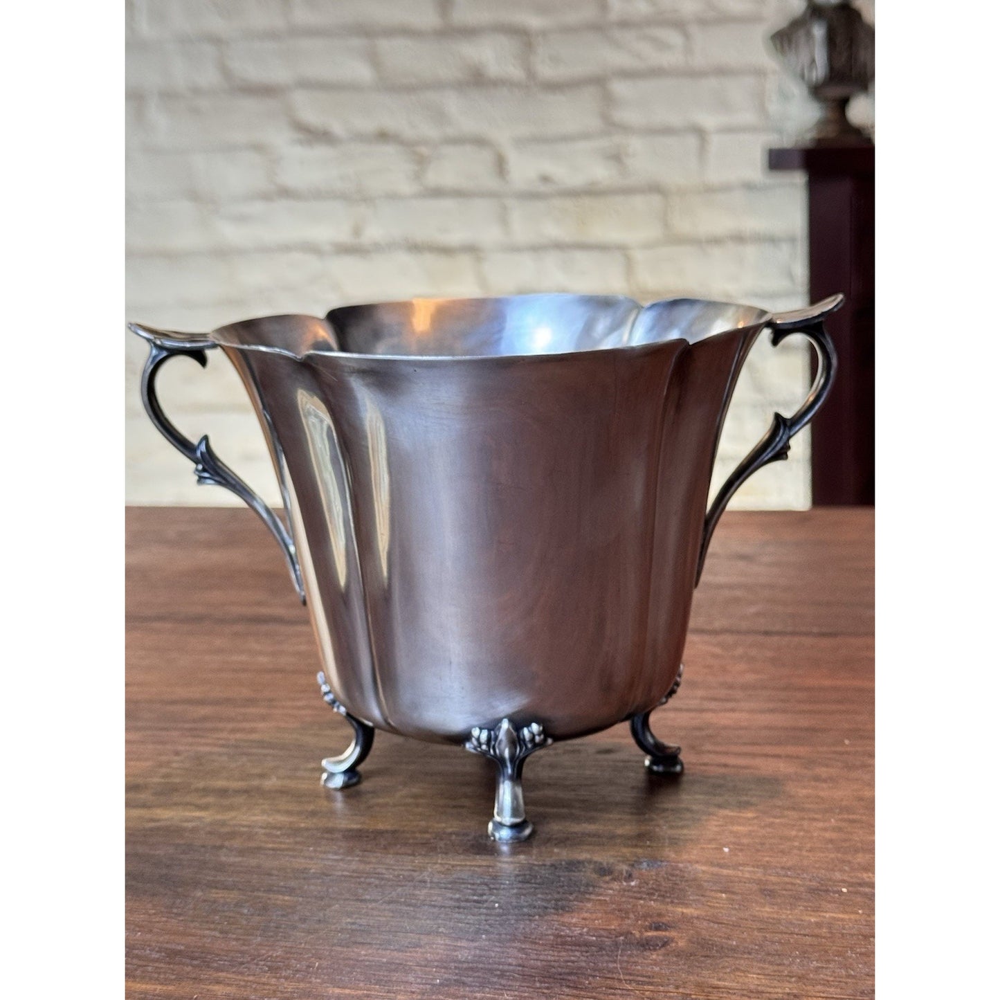 Vintage Silverplate Ice Bucket Footed Floral 8.25”