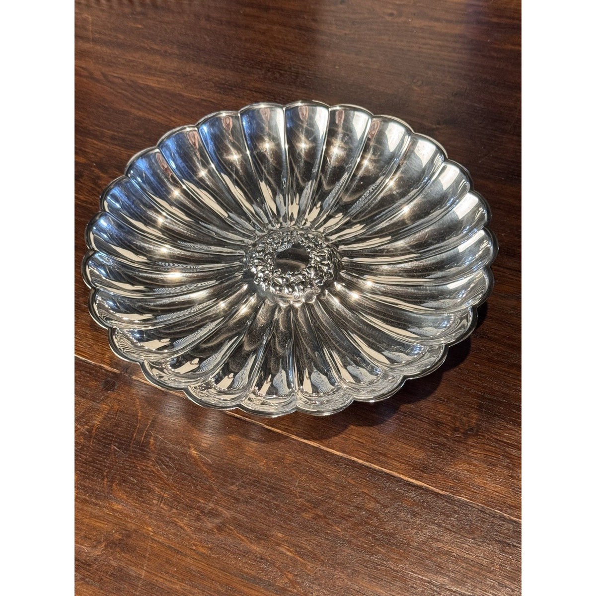 Wilcox Silverplate Serving Bowl Floral Wreath Fluted Scalloped 10.75”