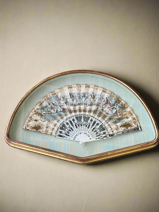 Vintage Hand Fan in Shadow Box circa 25” by 16.5” by 2.5” ESTATE FIND