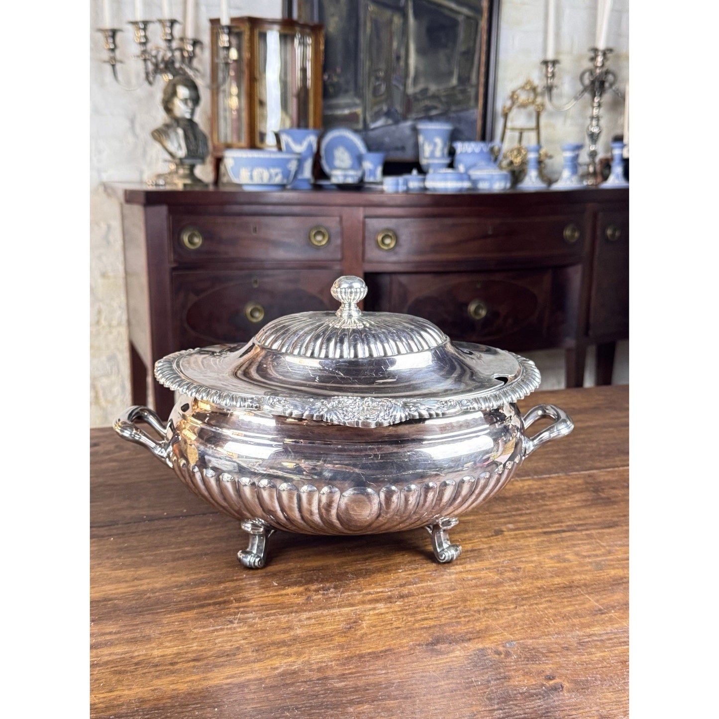 Reed & Barton Silverplate Oval Covered Tureen Serving Dish Ladle Opening 13”