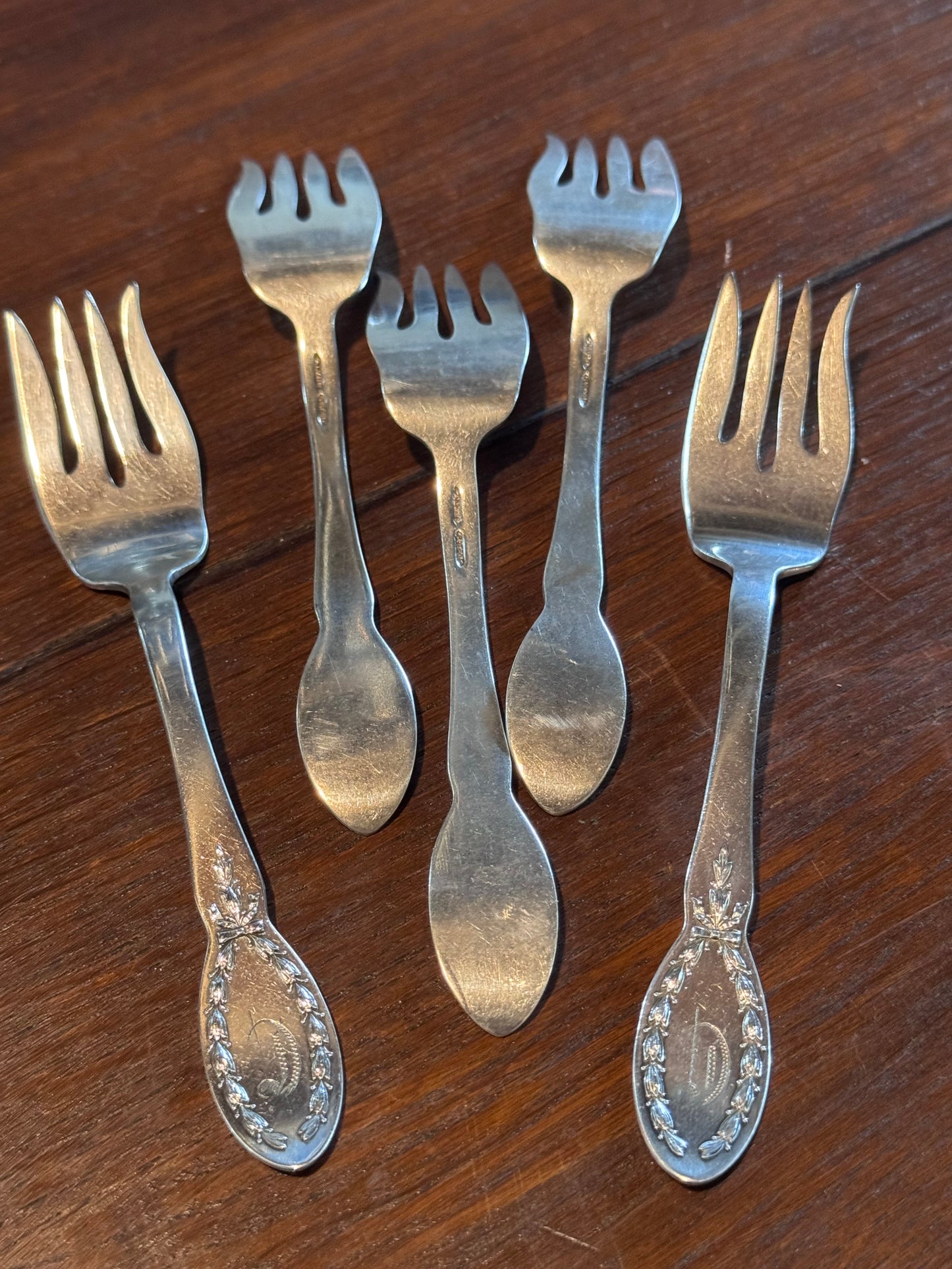 Silverplate Salad Forks Set of 5 Diana by Alvin- 1910 Monogram D 6” Vintage Flatware