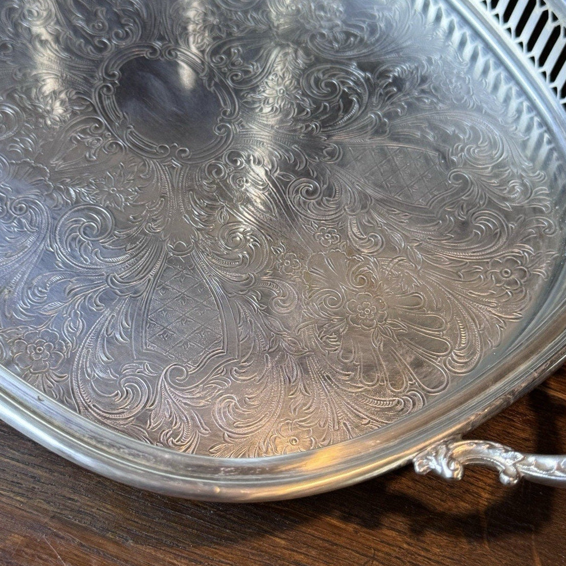 Silverplate Gallery Tray Footed Handled Wallace Ornate Serving Vanity 14”