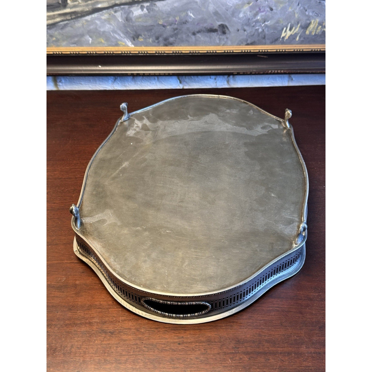 Silverplate Gallery Tray SHEFFIELD Serpentine Reticulated Chased Footed 18”