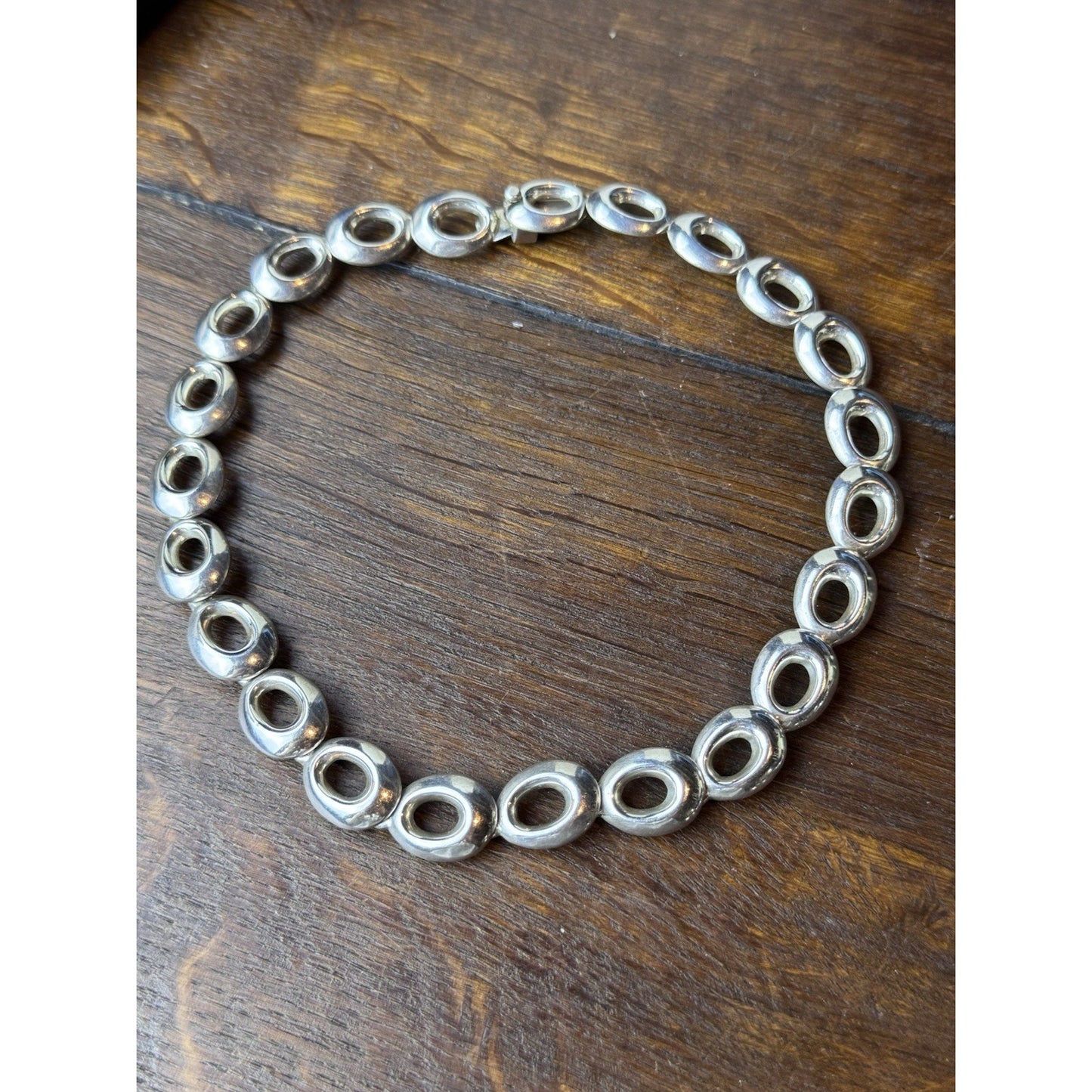 Vintage Mexican Sterling Silver Modernist Link Necklace TP-22 16.5”