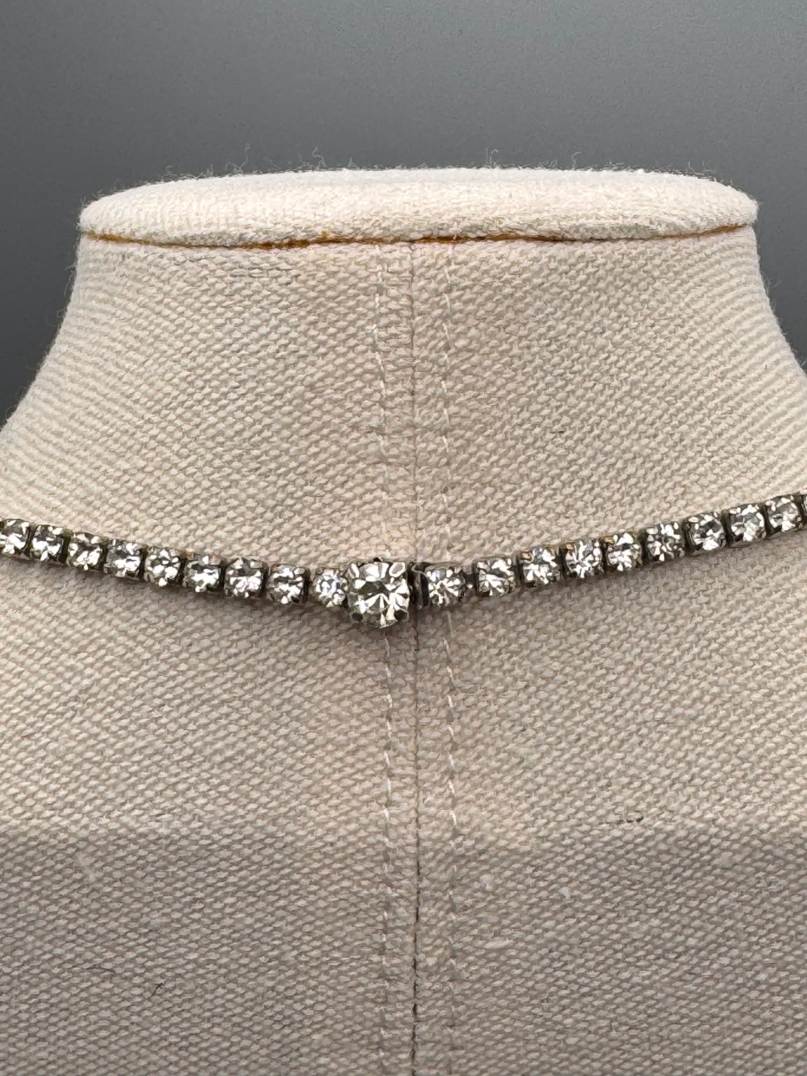Kramer Rhinestone Necklace Signed 15.5” Vintage Silver Tone Fringe Bib