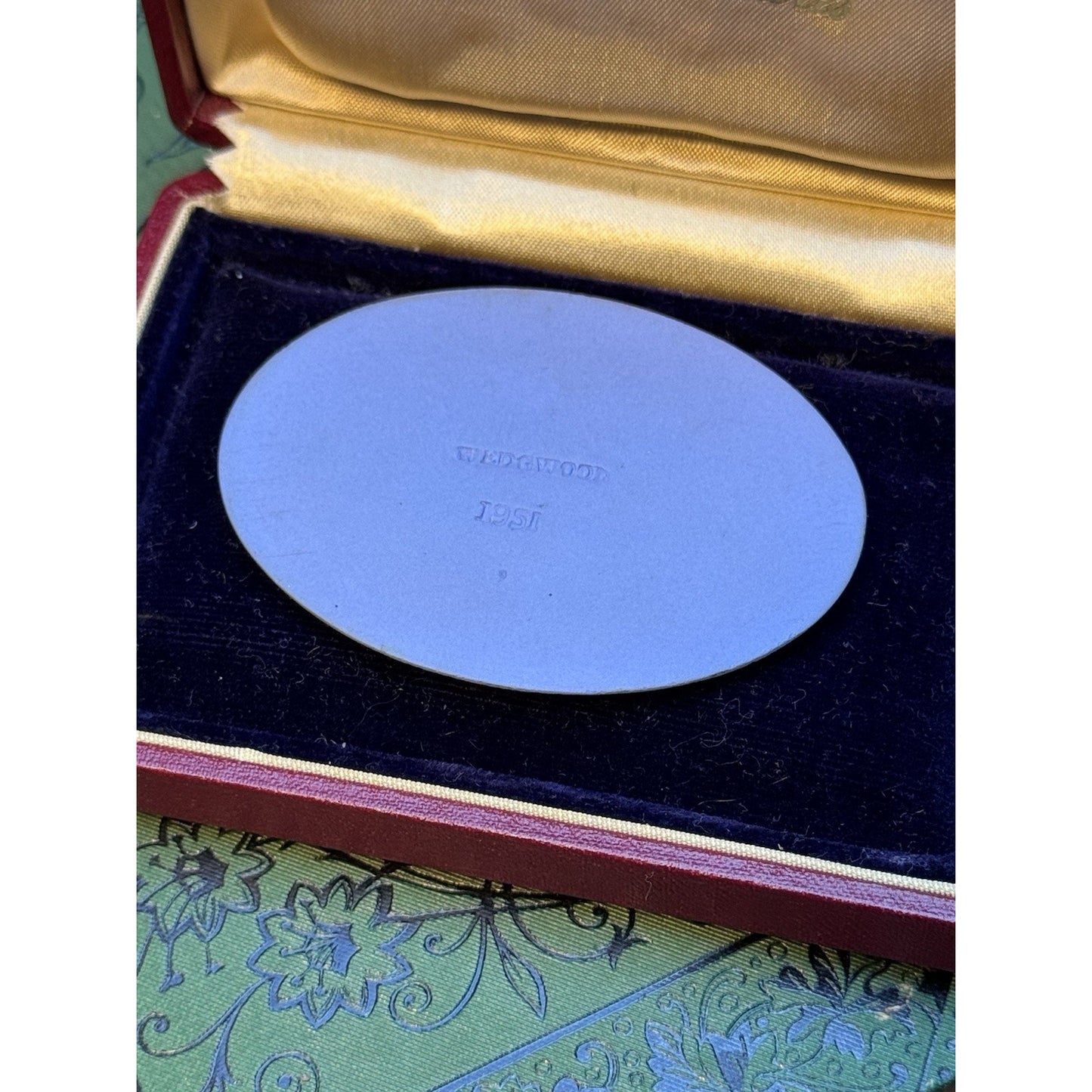 Wedgwood Jasperware Plaque Brooch Blue White Classical Scene 2” 1951