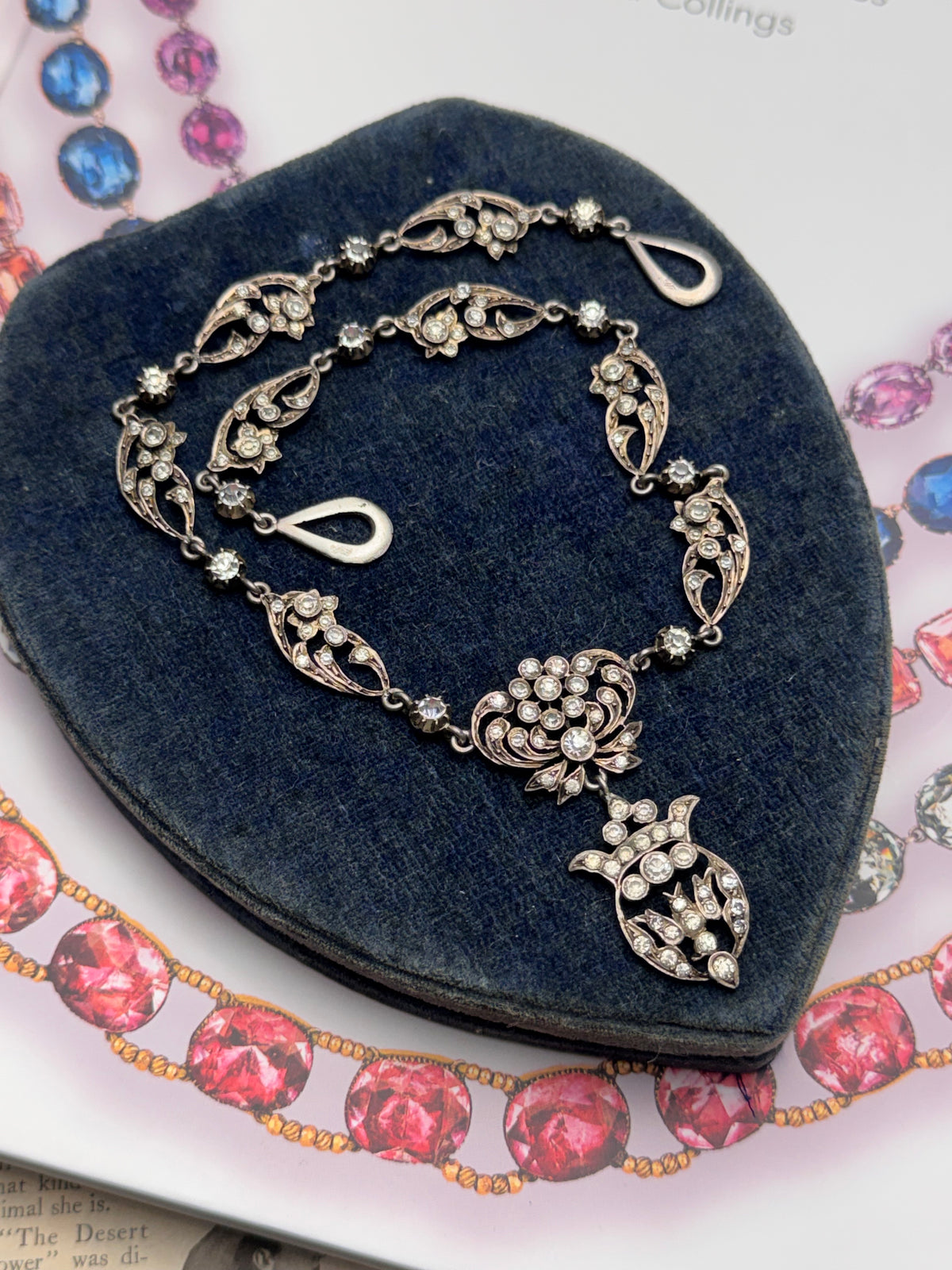 FRENCH Georgian Style Crown Saint Esprit Antique Foiled Paste Festoon Necklace