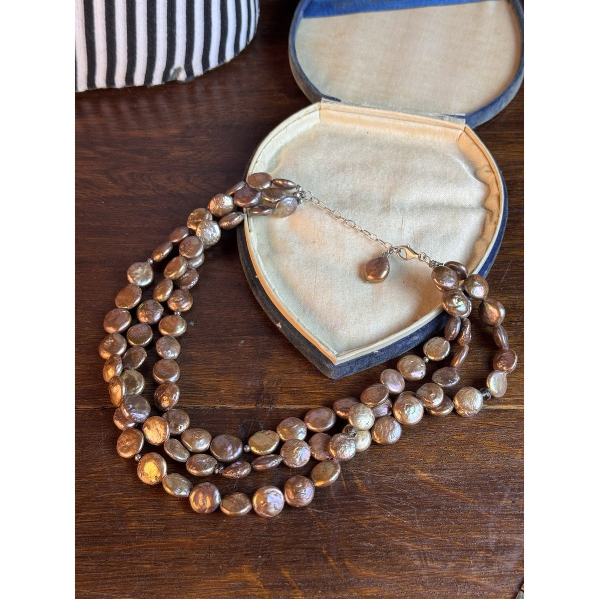 Silpada Bronze Coin Pearl Necklace 3 Strand Sterling Silver 11mm Extender 18”