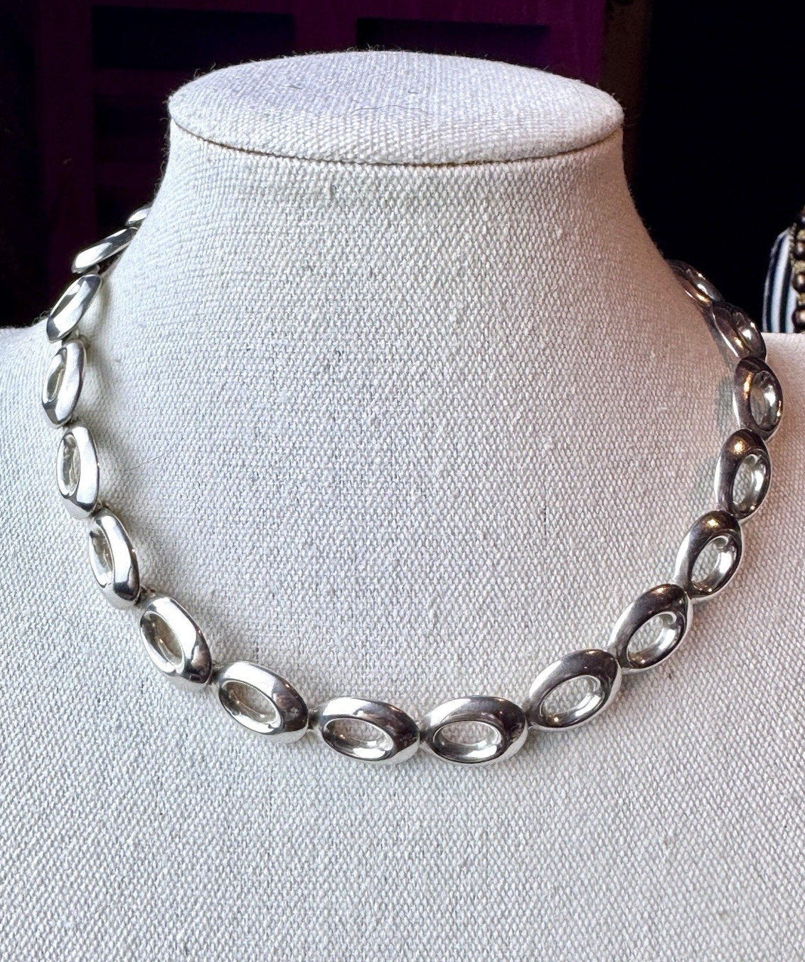 Vintage Mexican Sterling Silver Modernist Link Necklace TP-22 16.5”