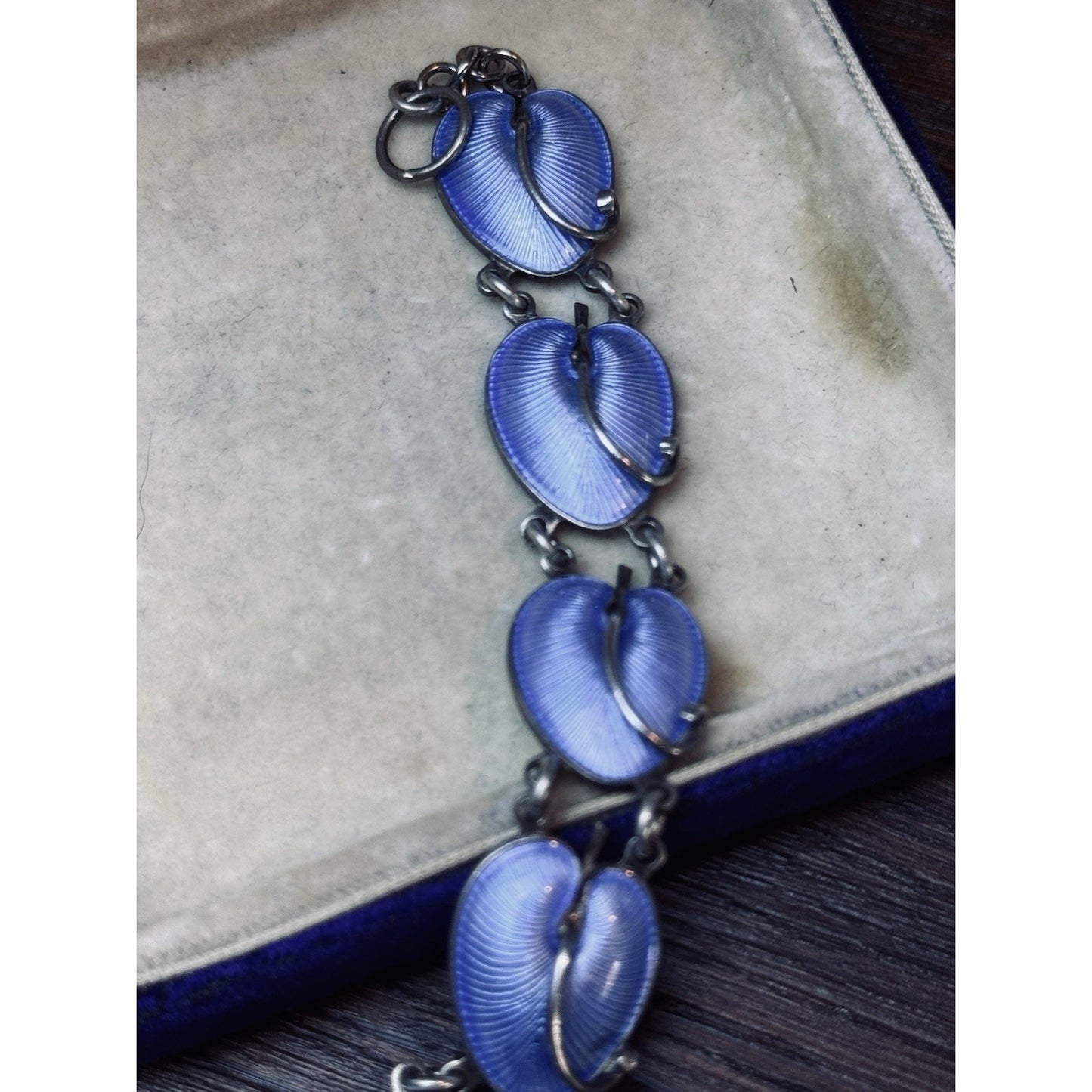 Volmer Bahner Sterling Silver Lavender Blue Guilloché Lily Pad Bracelet 7”