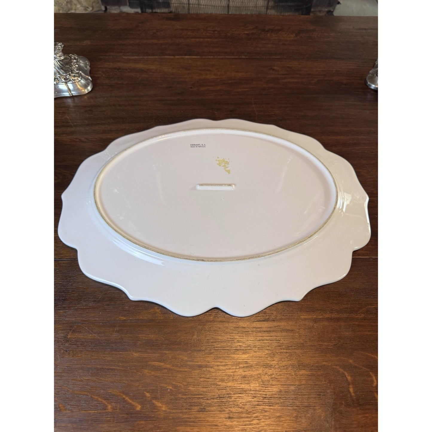 White Ceramic Serving Platter SERIAT Portugal Scalloped Floral 19.25”