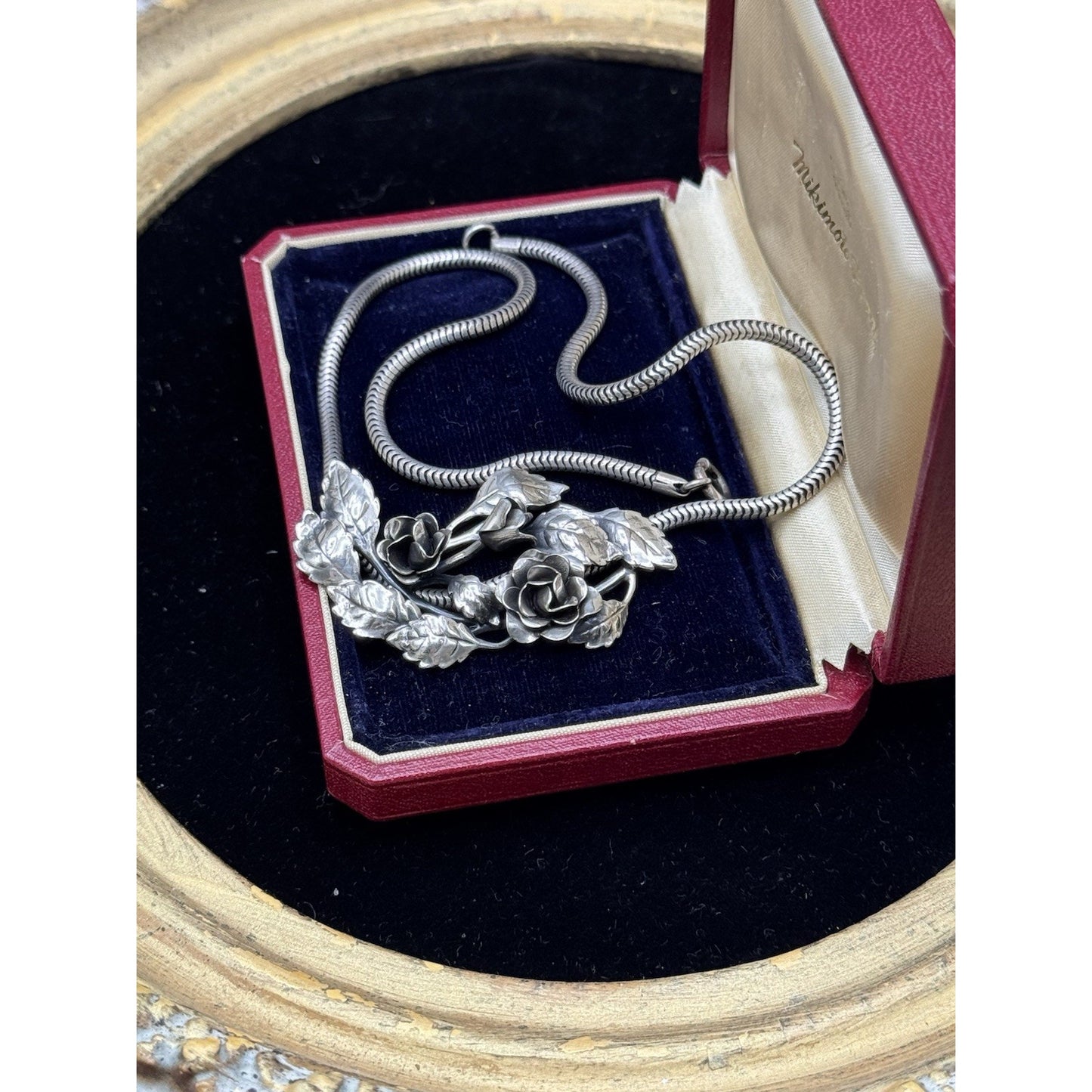 Sterling Danecraft Rose Slide Pendant Necklace Snake Chain Vintage Floral 14.5”