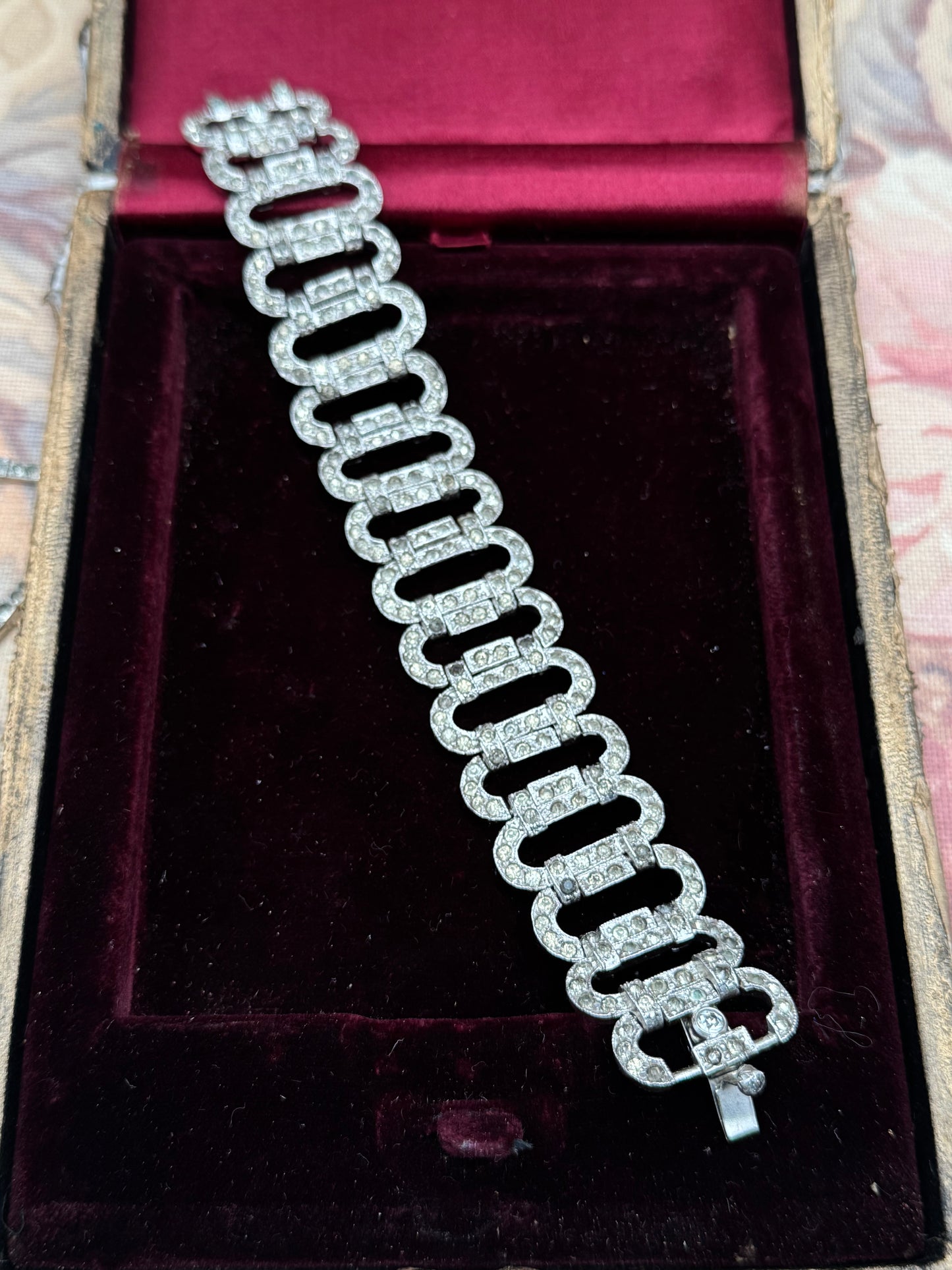 Art Deco Rhinestone Bracelet & Necklace Set 1920s 1930s Missing Dark Stones