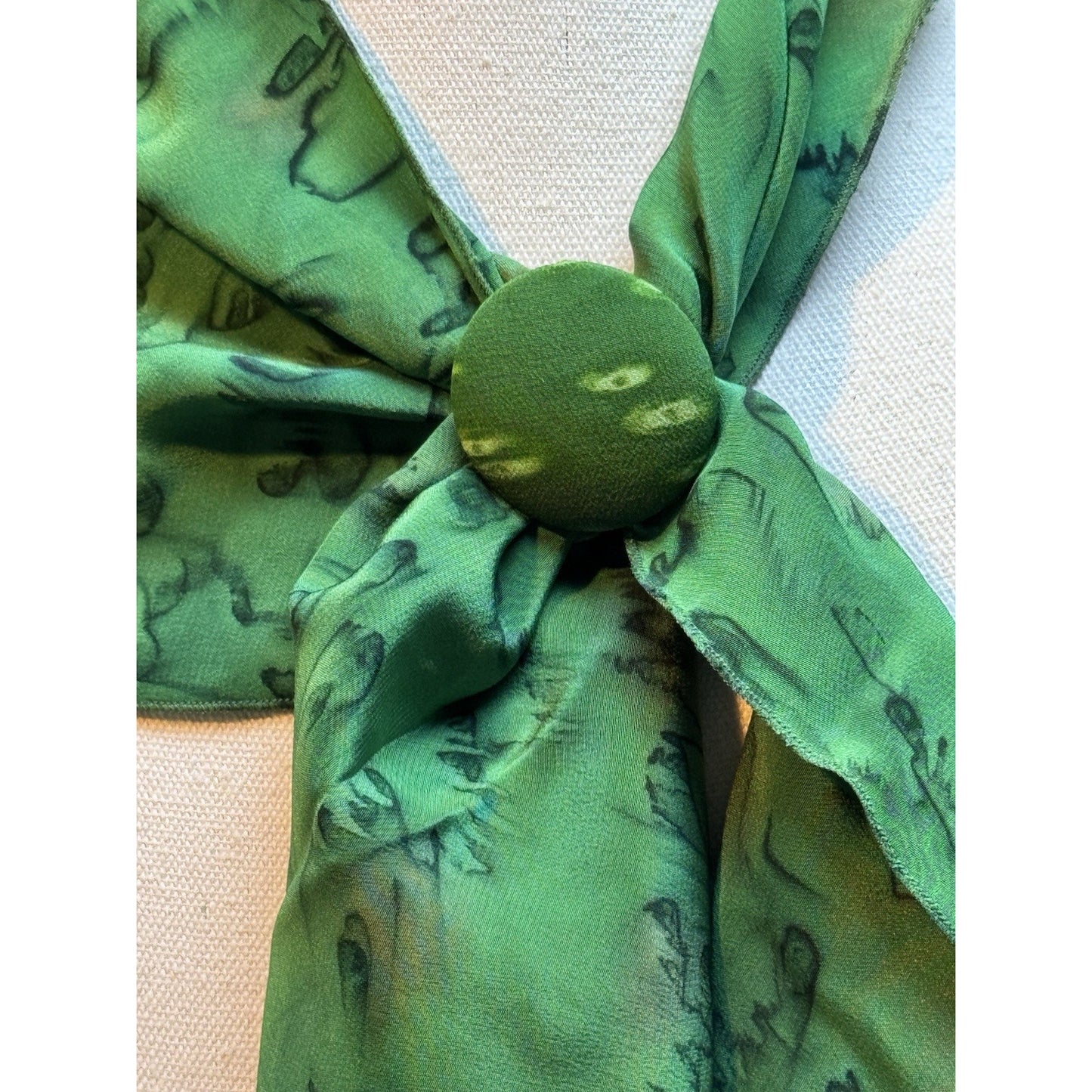 Vintage KRISKA Hand Painted Silk Scarf & Matching Scarf Clip Wearable Art