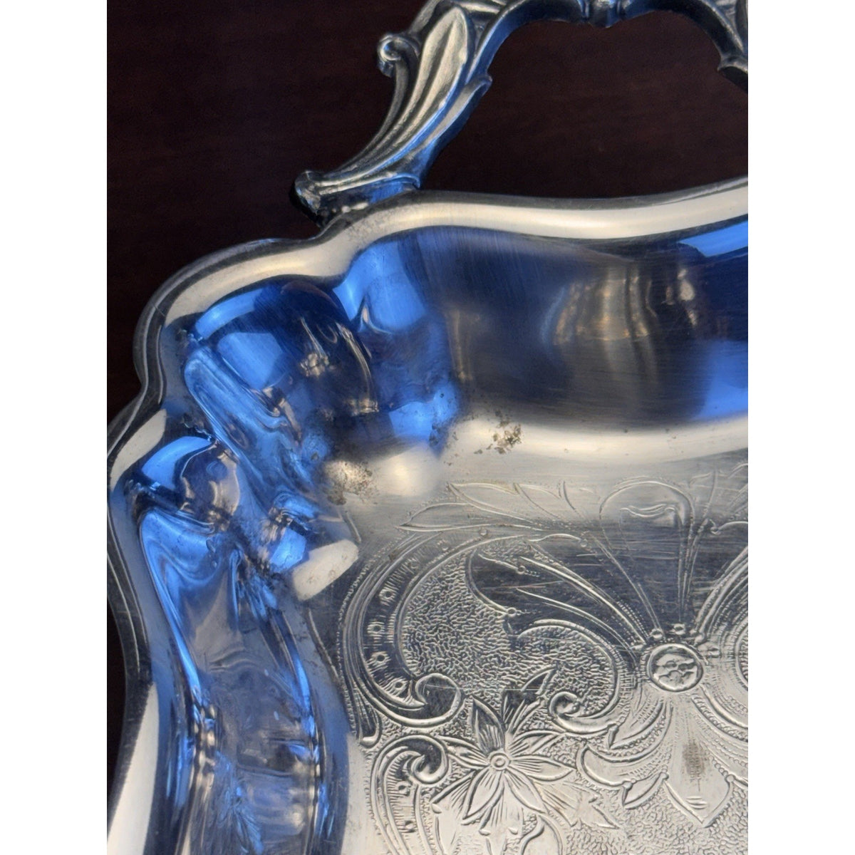 Silverplate Serving Tray 5th Ave Silver Co Footed Handled Chased Vintage 14.5”