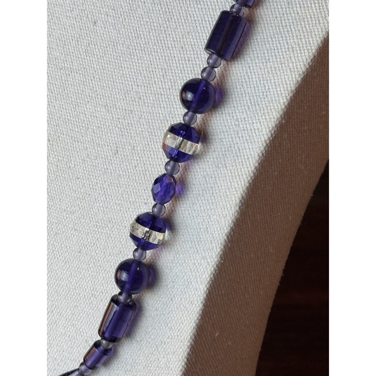 Art Deco Czech Purple Glass Crystal Bead Necklace Restrung 27.5” Vintage