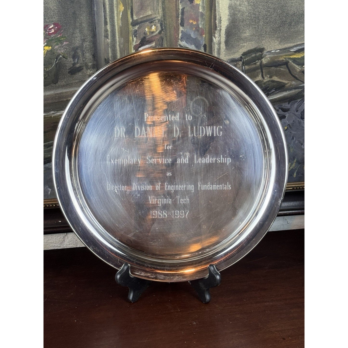Silverplate Tray Leonard 12” Virginia Tech Dr Daniel Ludwig Presentation 1997