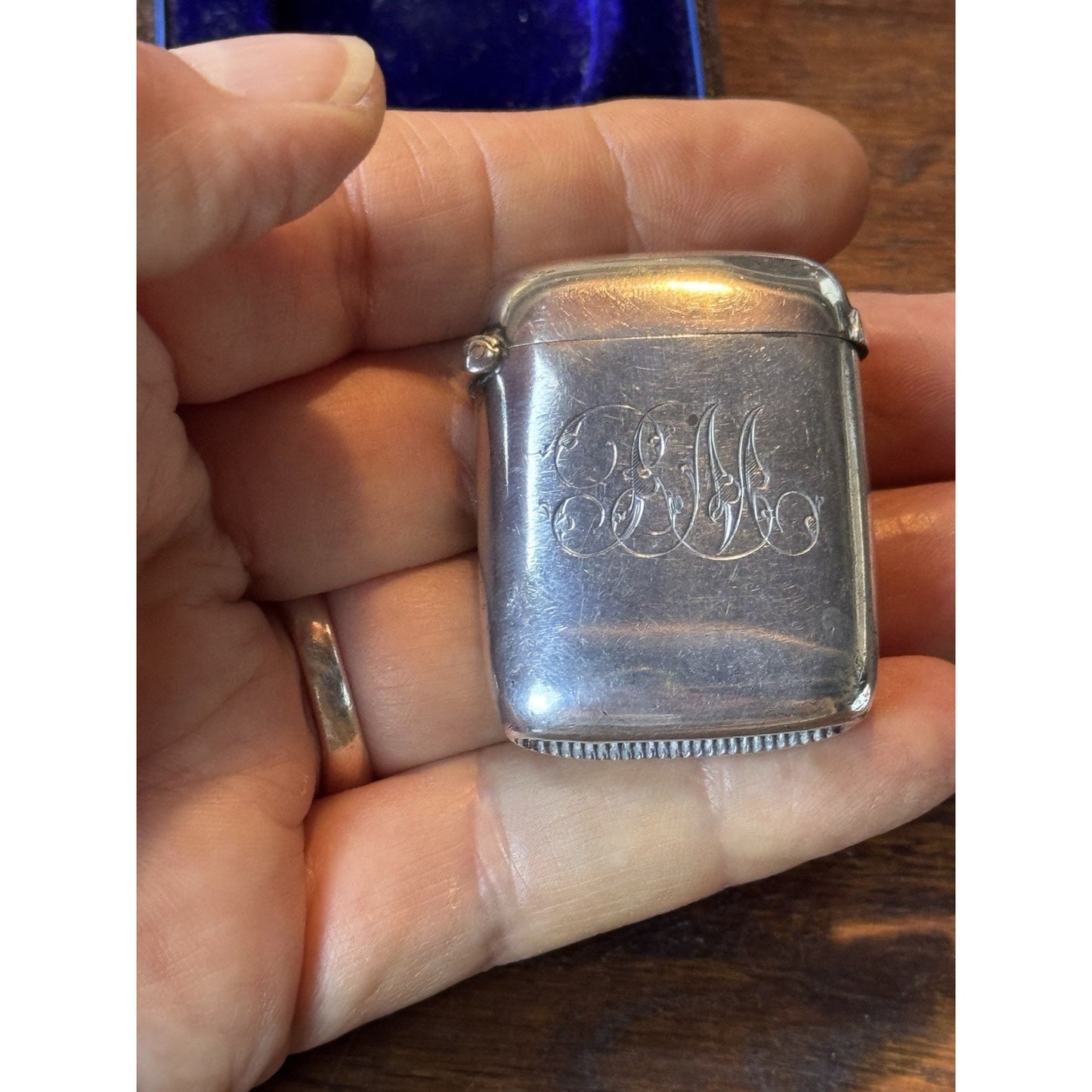 Antique Vesta Match Case Victorian Sterling Silver Birmingham 1.5” x 1.25” Mono