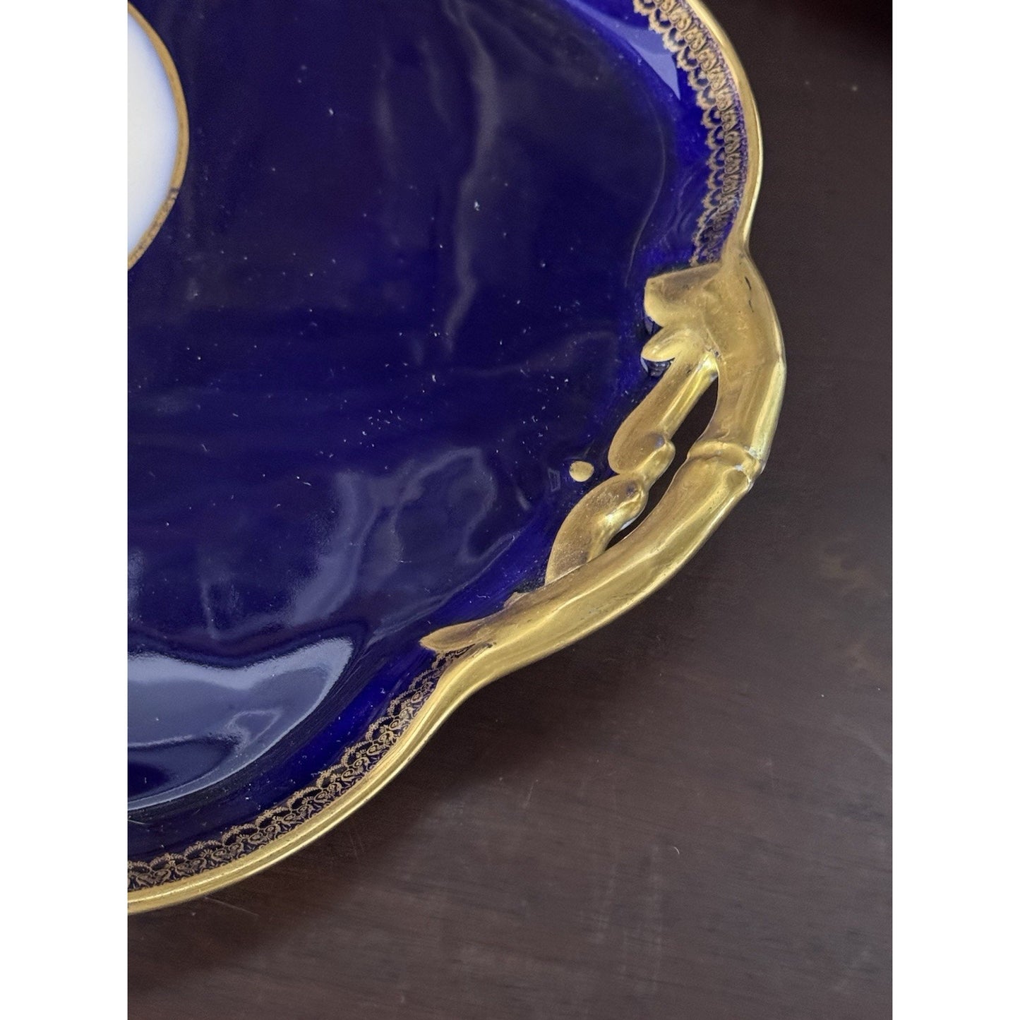 Limoges France Vanity Tray Guerin Cobalt Blue Gold Portrait Porcelain 17.75”