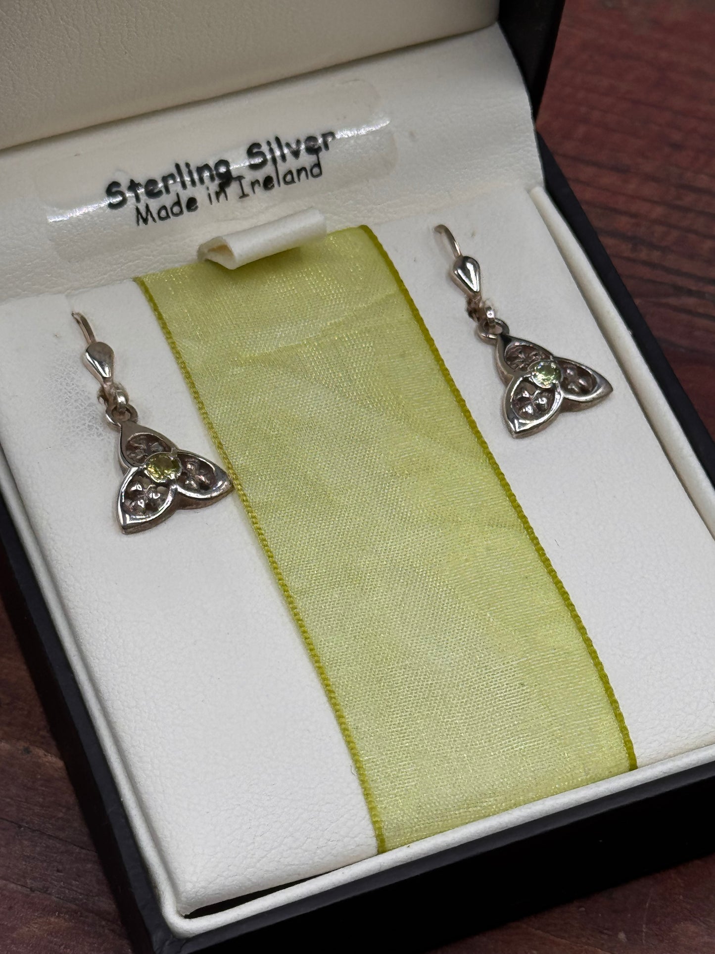 Vintage Irish Sterling Silver Trinity Knot Peridot Earrings Celtic Harmony