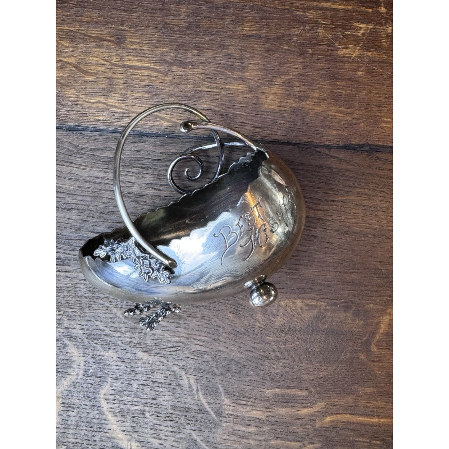 ANTIQUE Basket Derby Silver Co Quadruple Plate Best Wishes Wedding Gift Bowl