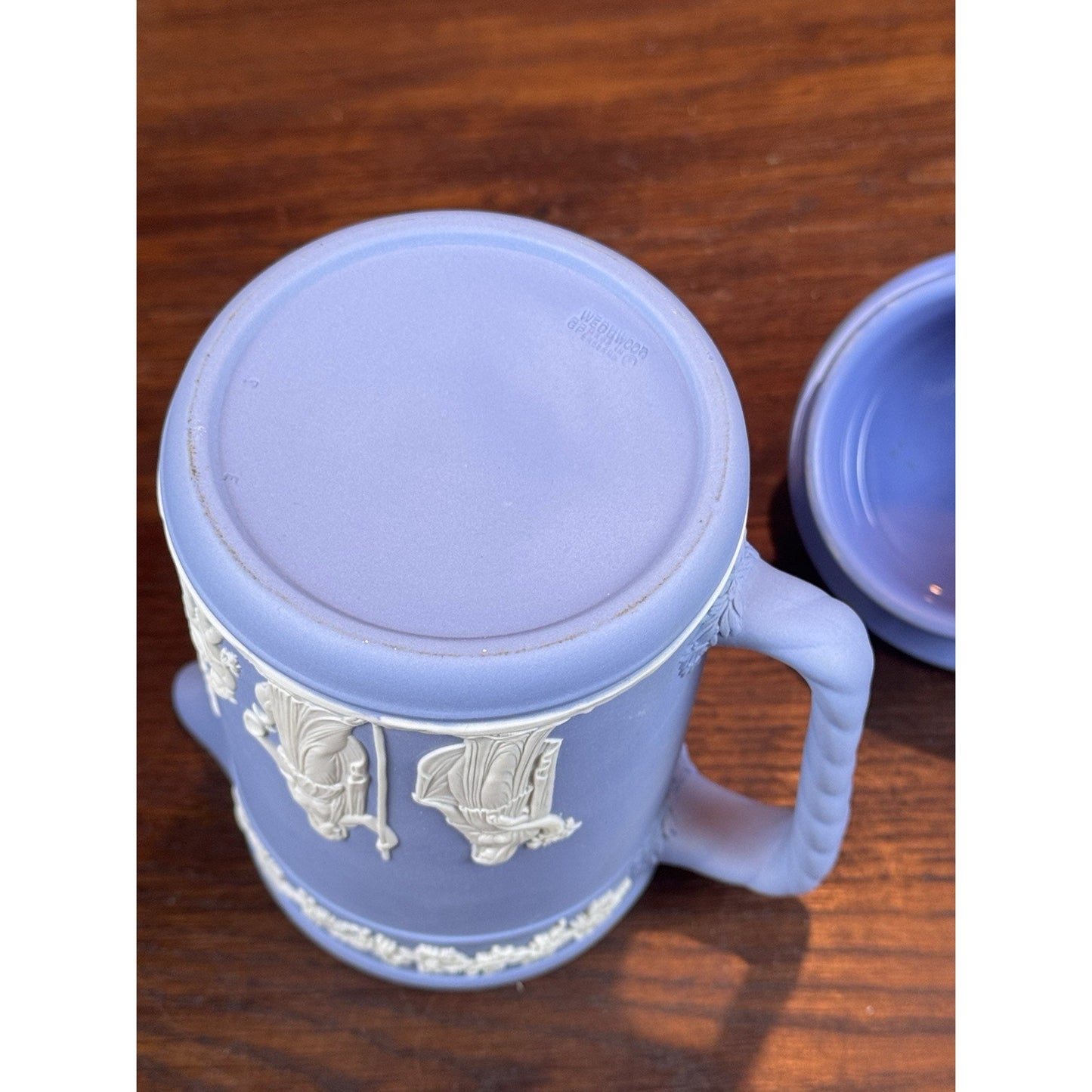 Vintage Wedgwood Jasperware Blue Dip Lidded Pitcher 6.5”