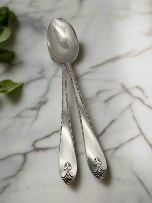 Pair Of 8.25” Serving Spoons Silverplate Rogers & Son IS EXQUISITE