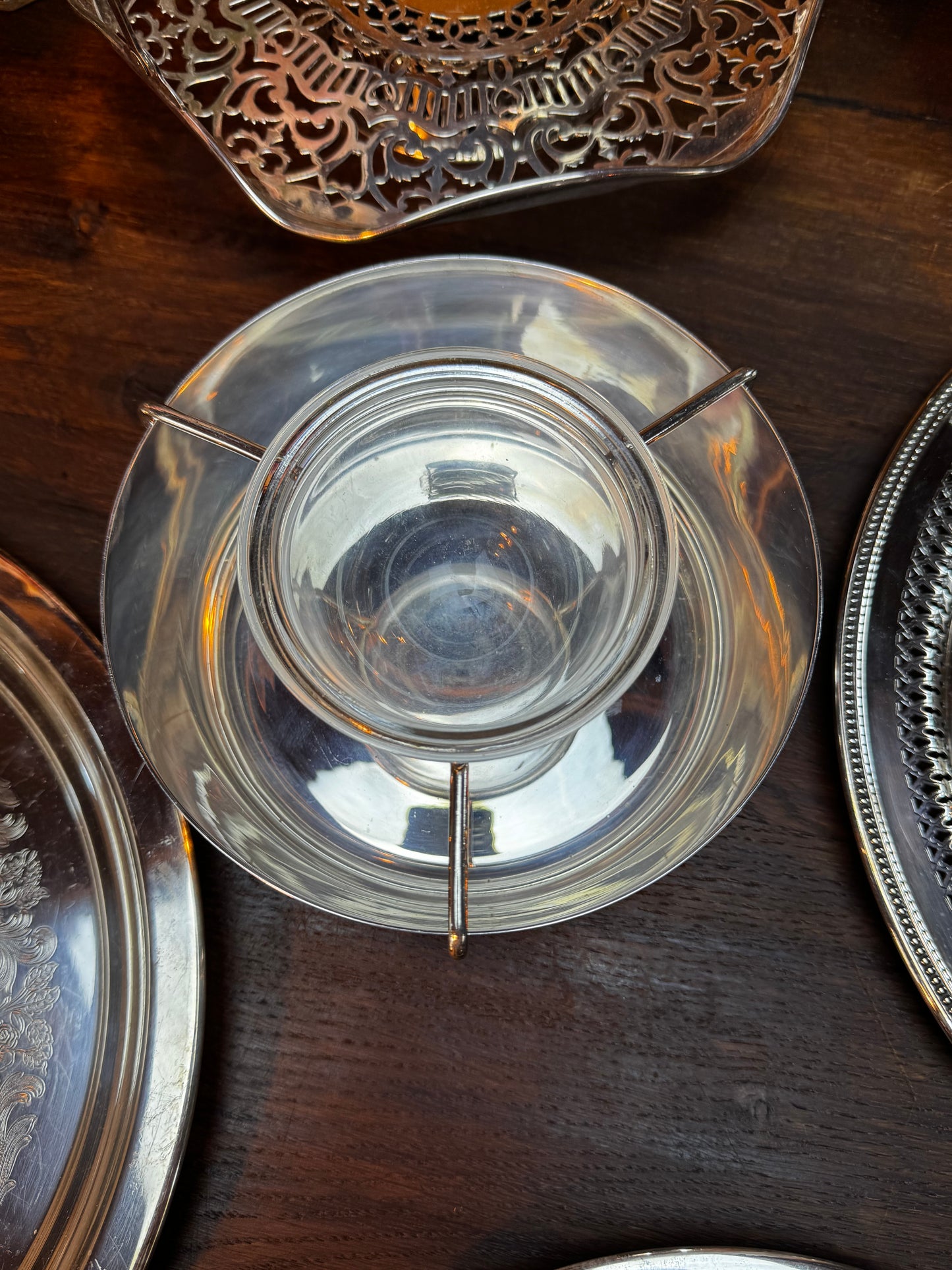 Vintage Silver Plate Caviar Server With Glass Insert & Lid CONTEMPORARY