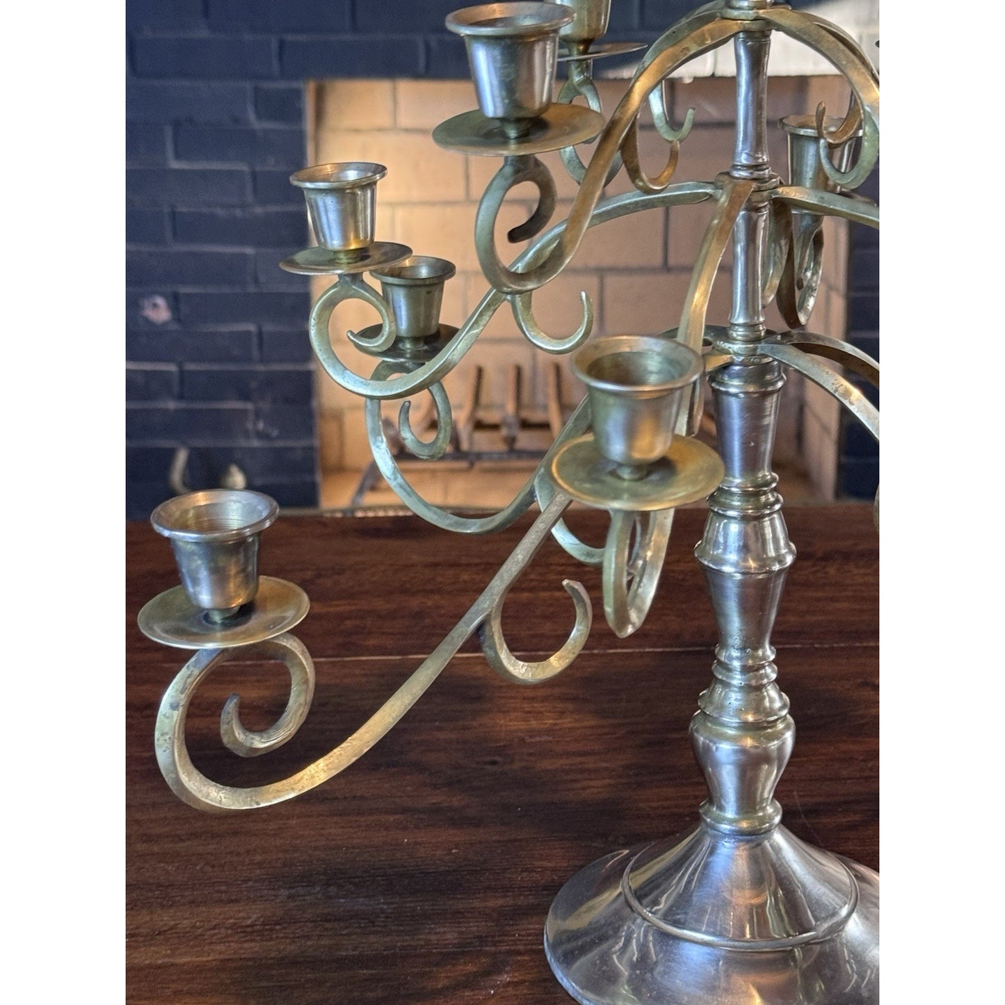 Vintage Candelabra Brass 16-Light 18.5” Scroll Taper Candle Holder Centerpiece