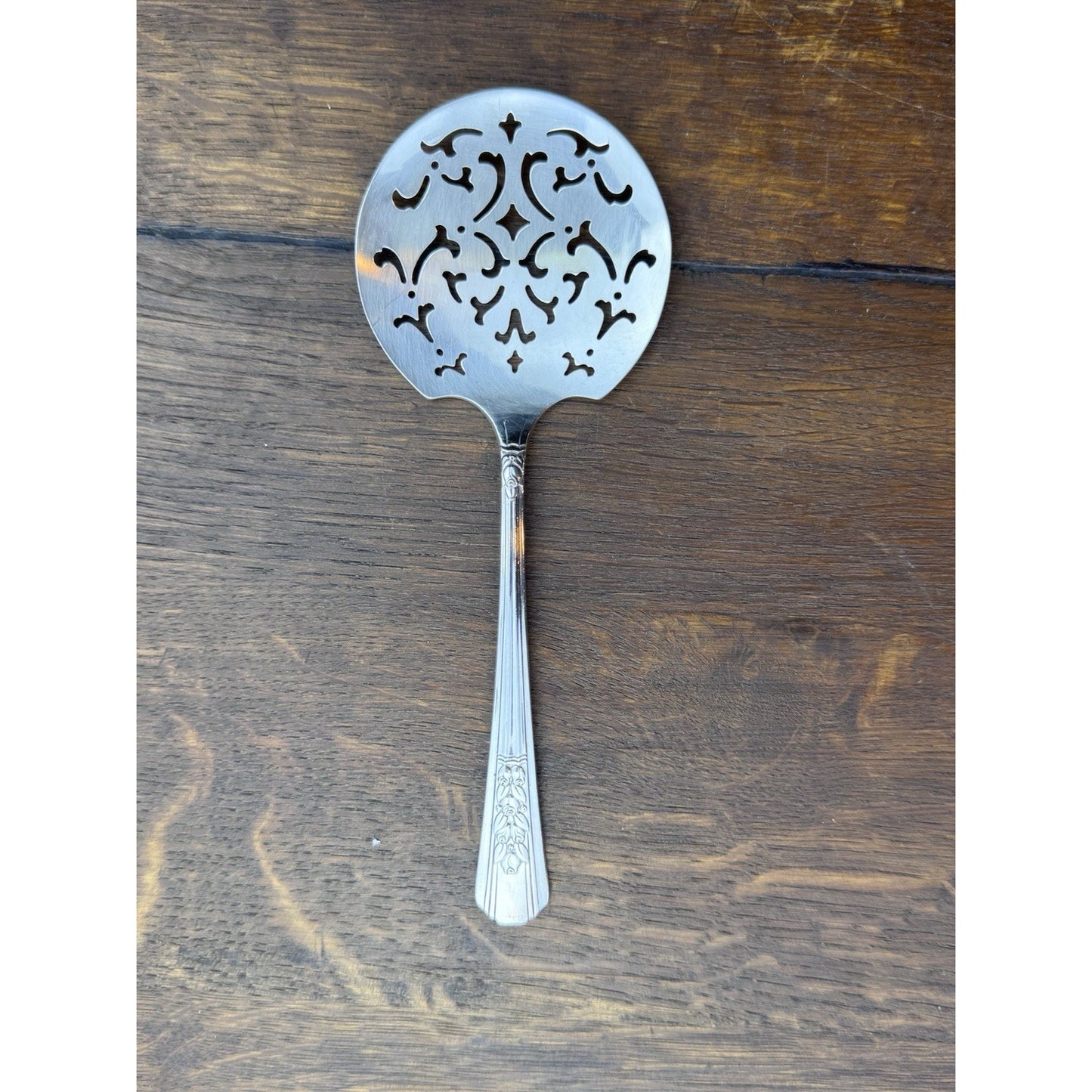 Vintage Silverplate Tomato Server Pierced Serving Spoon 7.5” Floral Art Deco