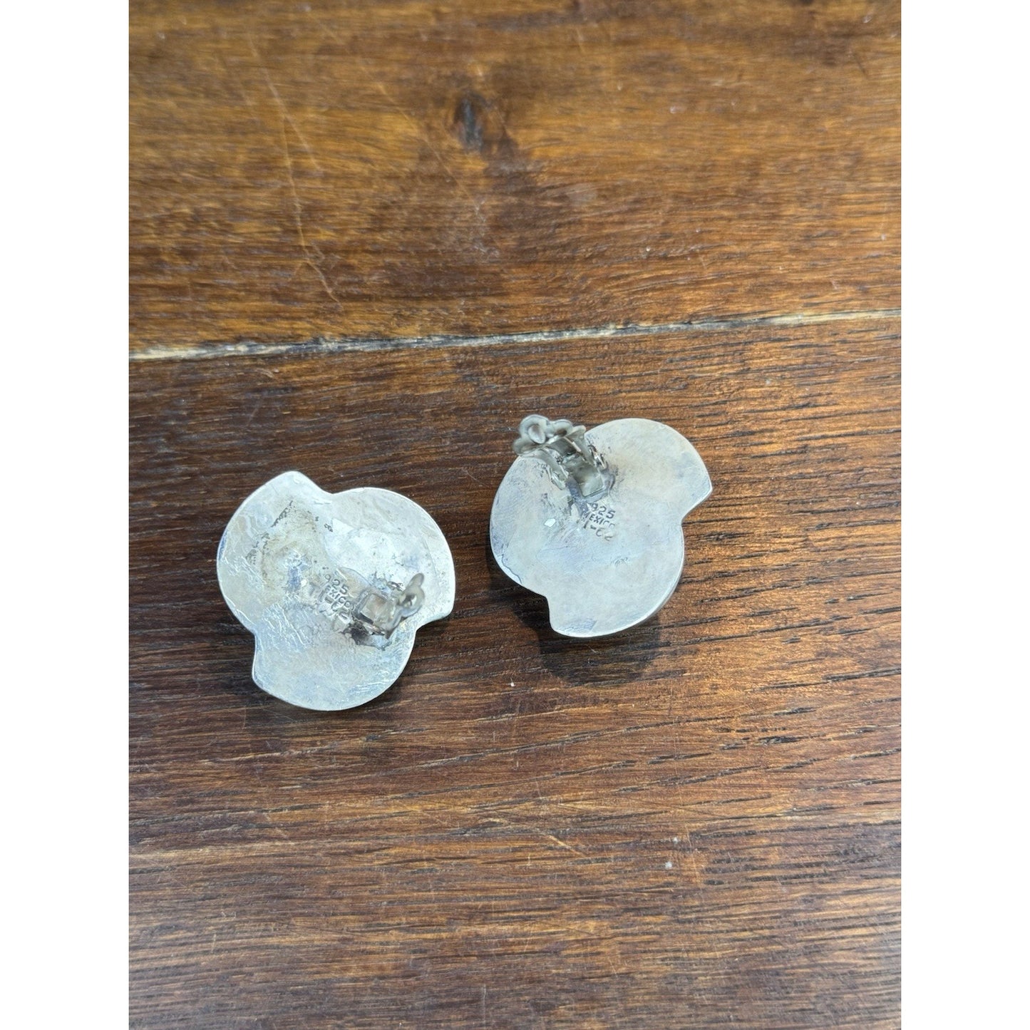 Vintage Sterling Silver Mexico Clip Earrings Sculptural Modernist