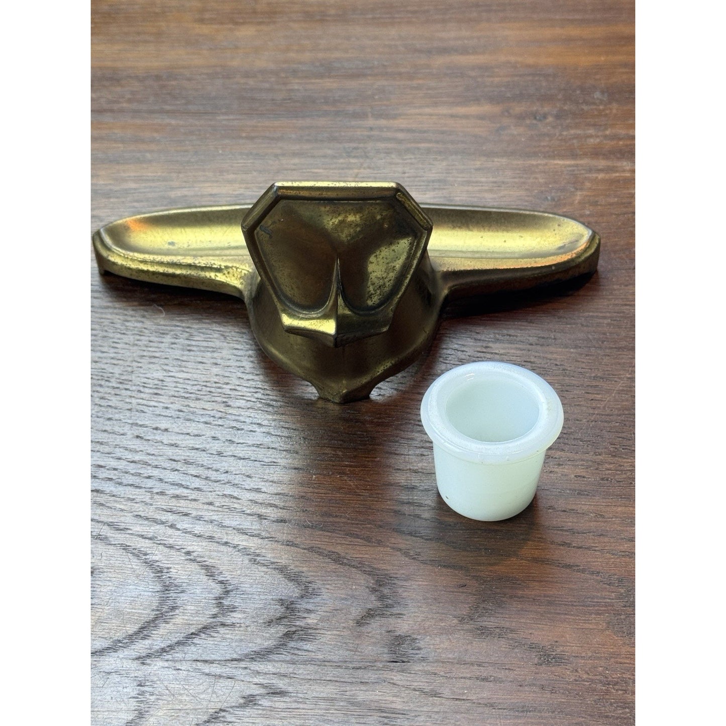 Antique Art Deco Brass Tone Ink Stand Inkwell Pen Tray 6.5” Desk Accessory