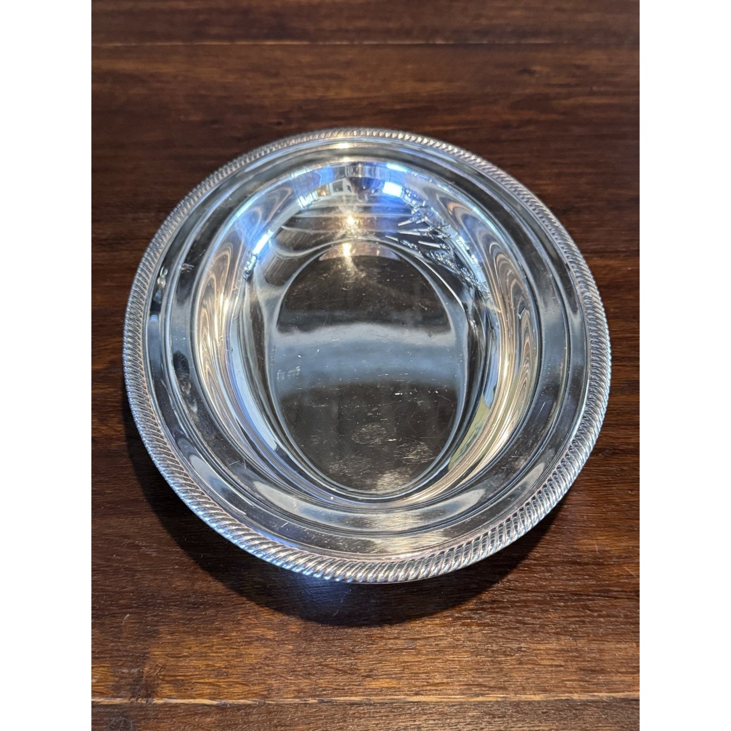 Silverplate Oval Serving Bowl Rope Edge Bread Fruit Centerpiece Dish 12” Vintage