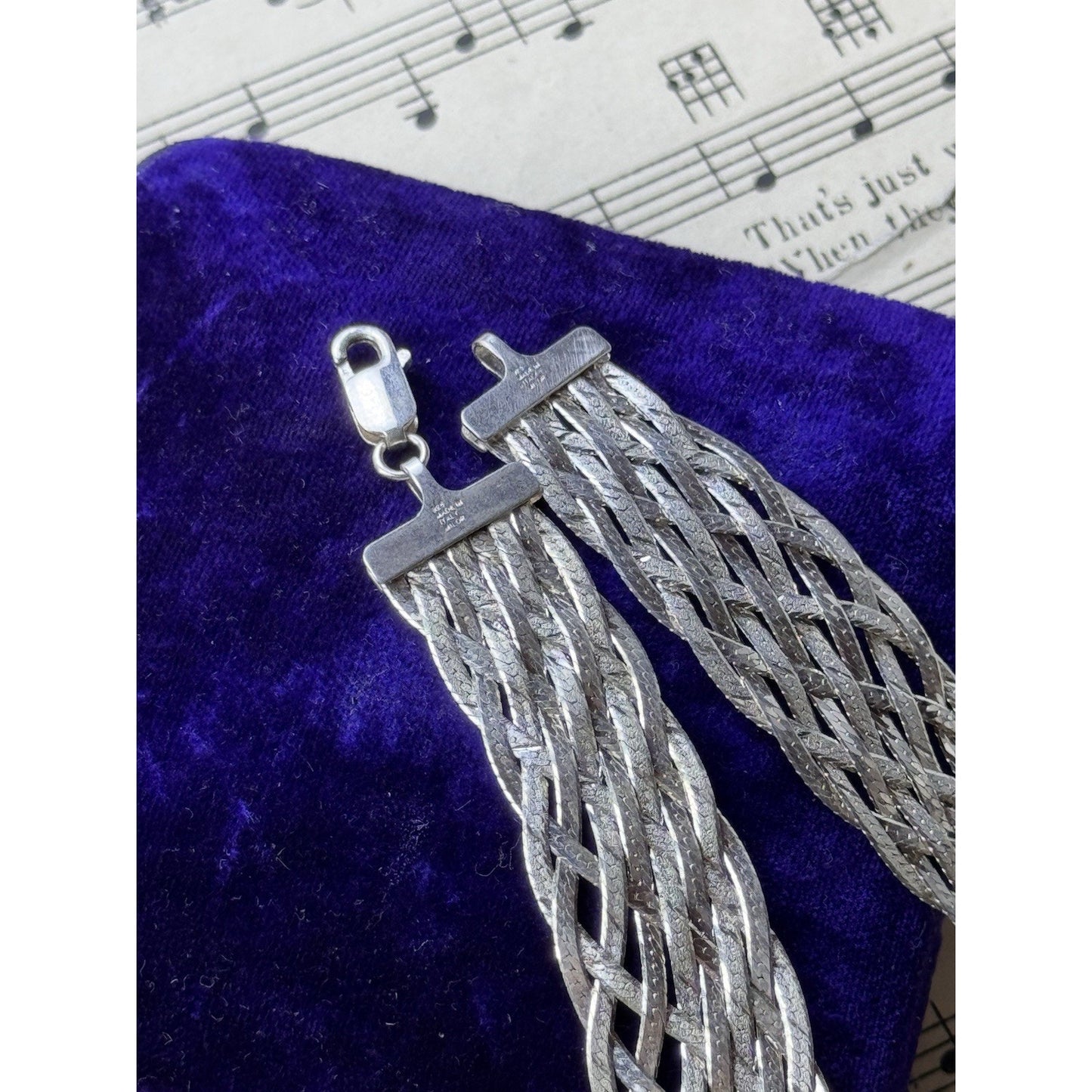 Cameo Multi Strand Braided Necklace Sterling Silver 16” Italy .75” Wide