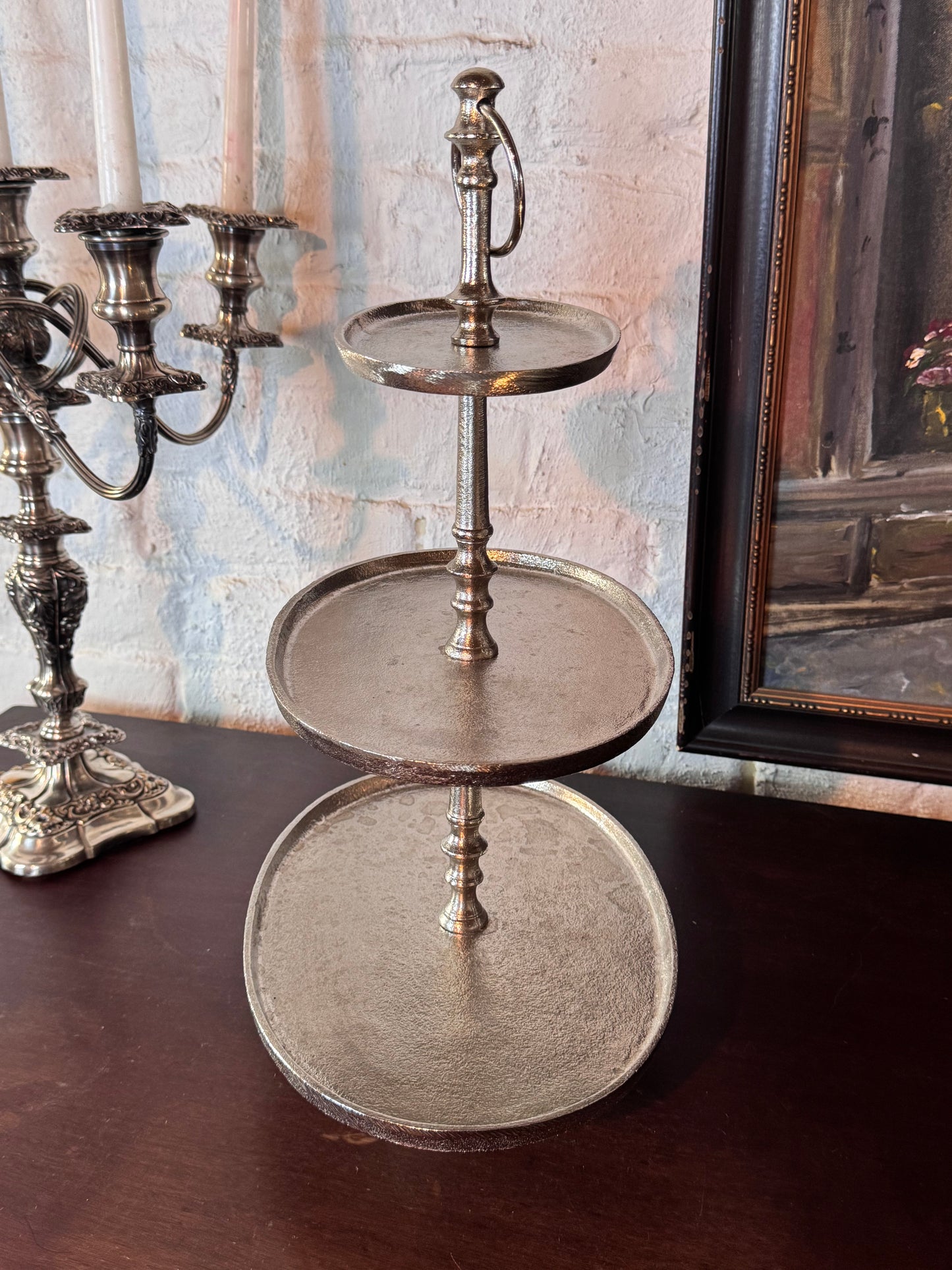 Silvertone 3 Tier OVAL Serving Stand 19” Hotel Ware Style Made in India