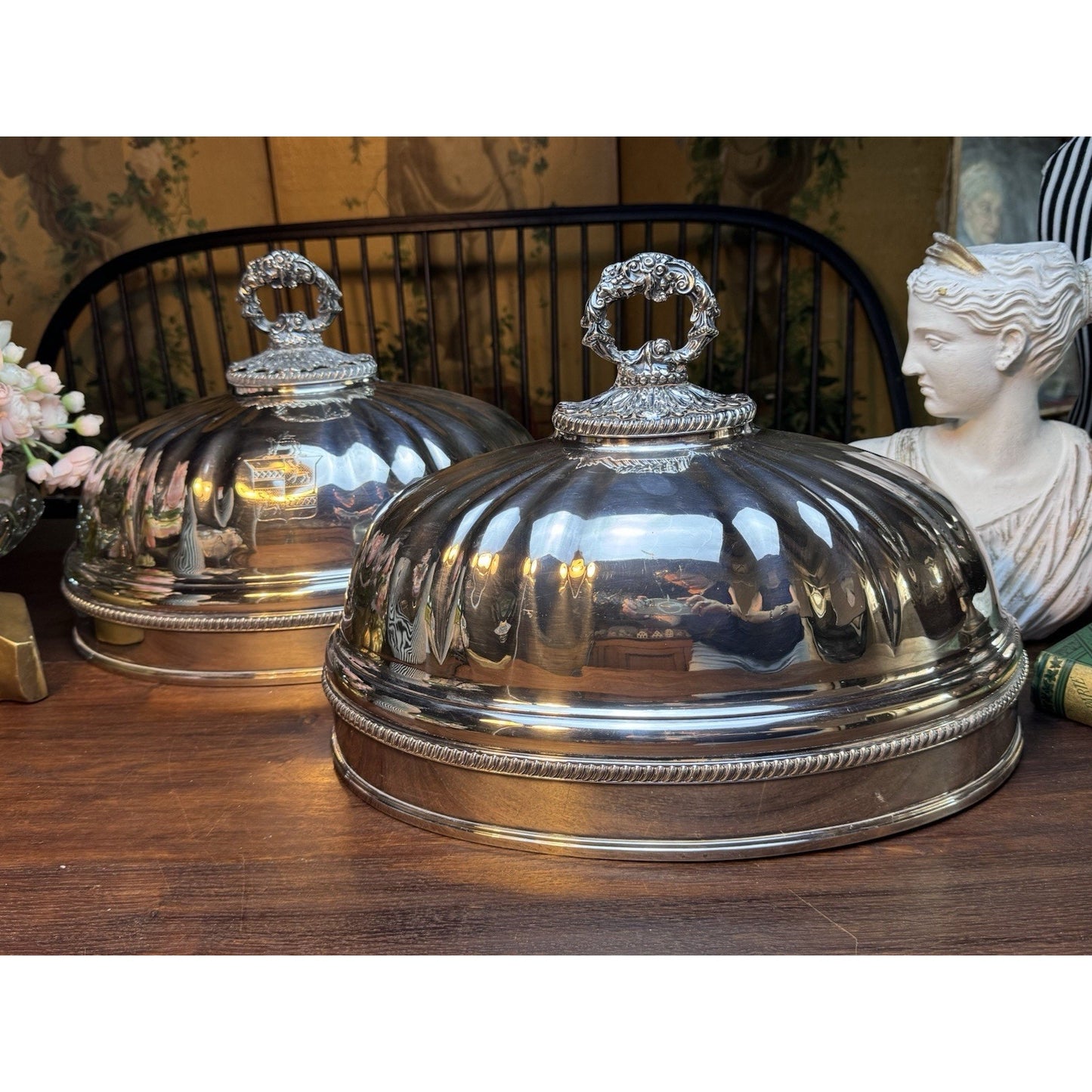 Vintage Silverplate Wall Sconces Pair Converted Sheffield Meat Dome 16”