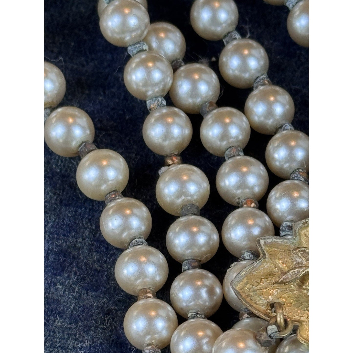 Miriam Haskell Choker Necklace 4 Strand Faux Pearl Goldtone Leaf 18” READ‼️