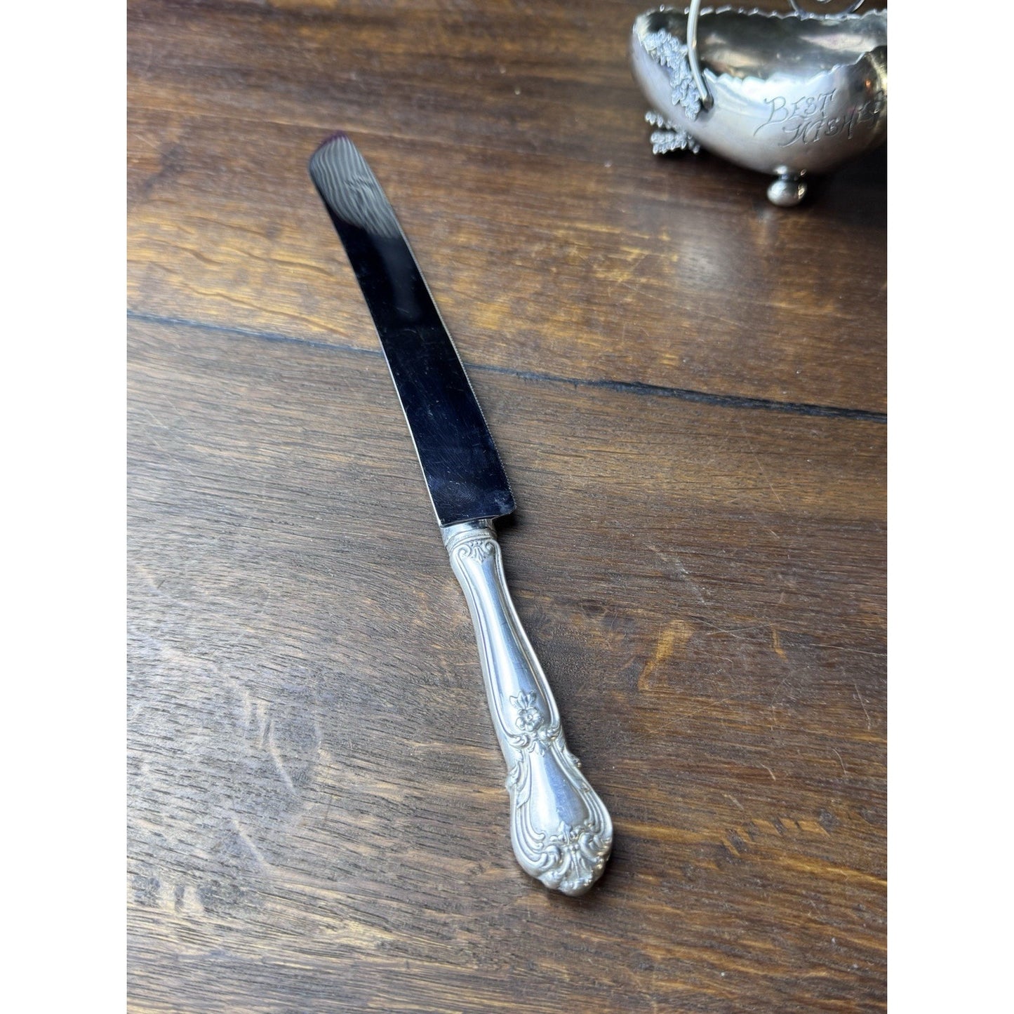 Vintage Sheffield Cake Pie Knife Sterling Handle Stainless Blade 12”