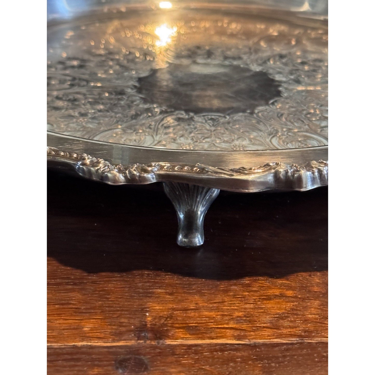 Silverplate Footed Round Serving Tray 11.75” Deep VINTAGE