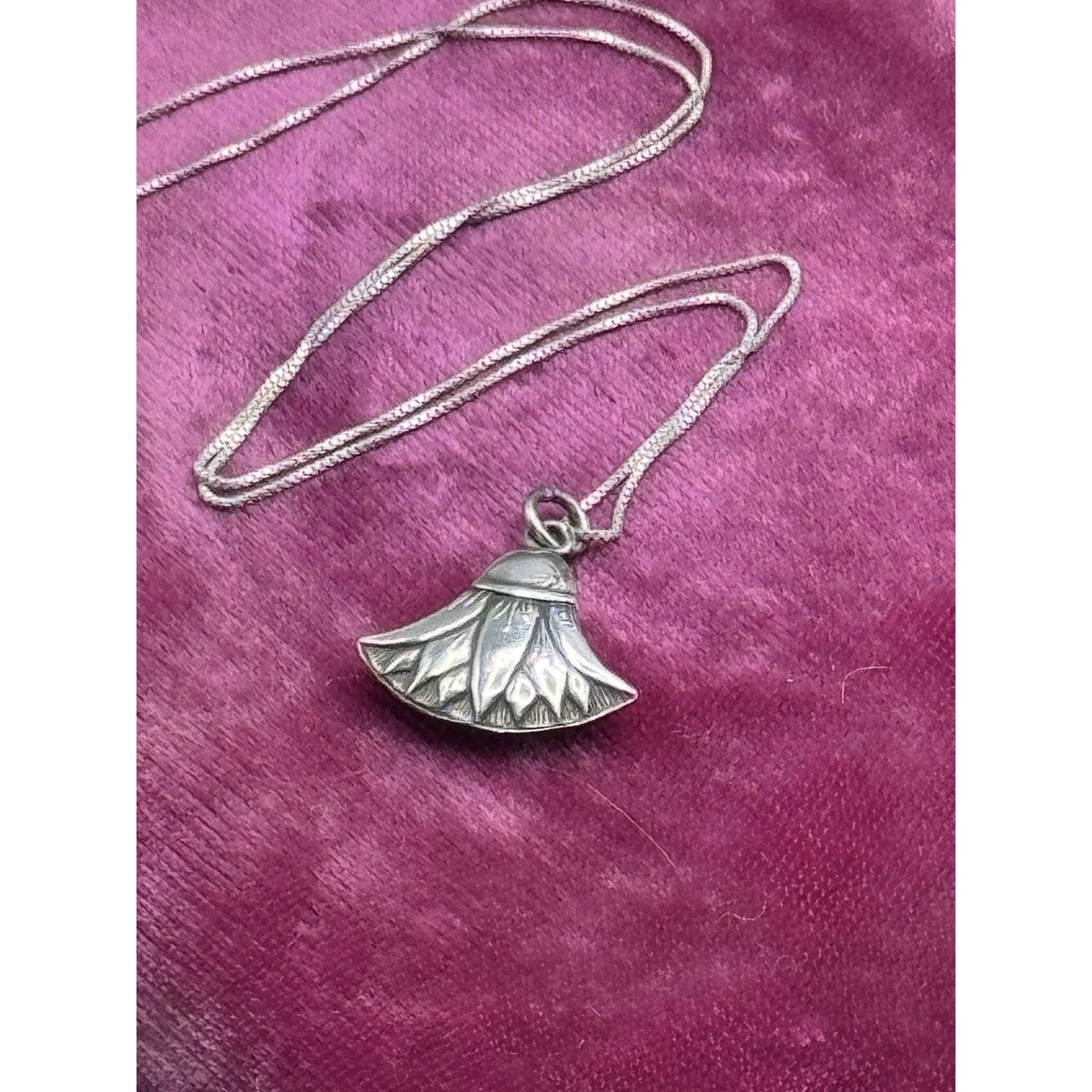 Egyptian Lotus Pendant Necklace Sterling Silver Delicate Chain 18”