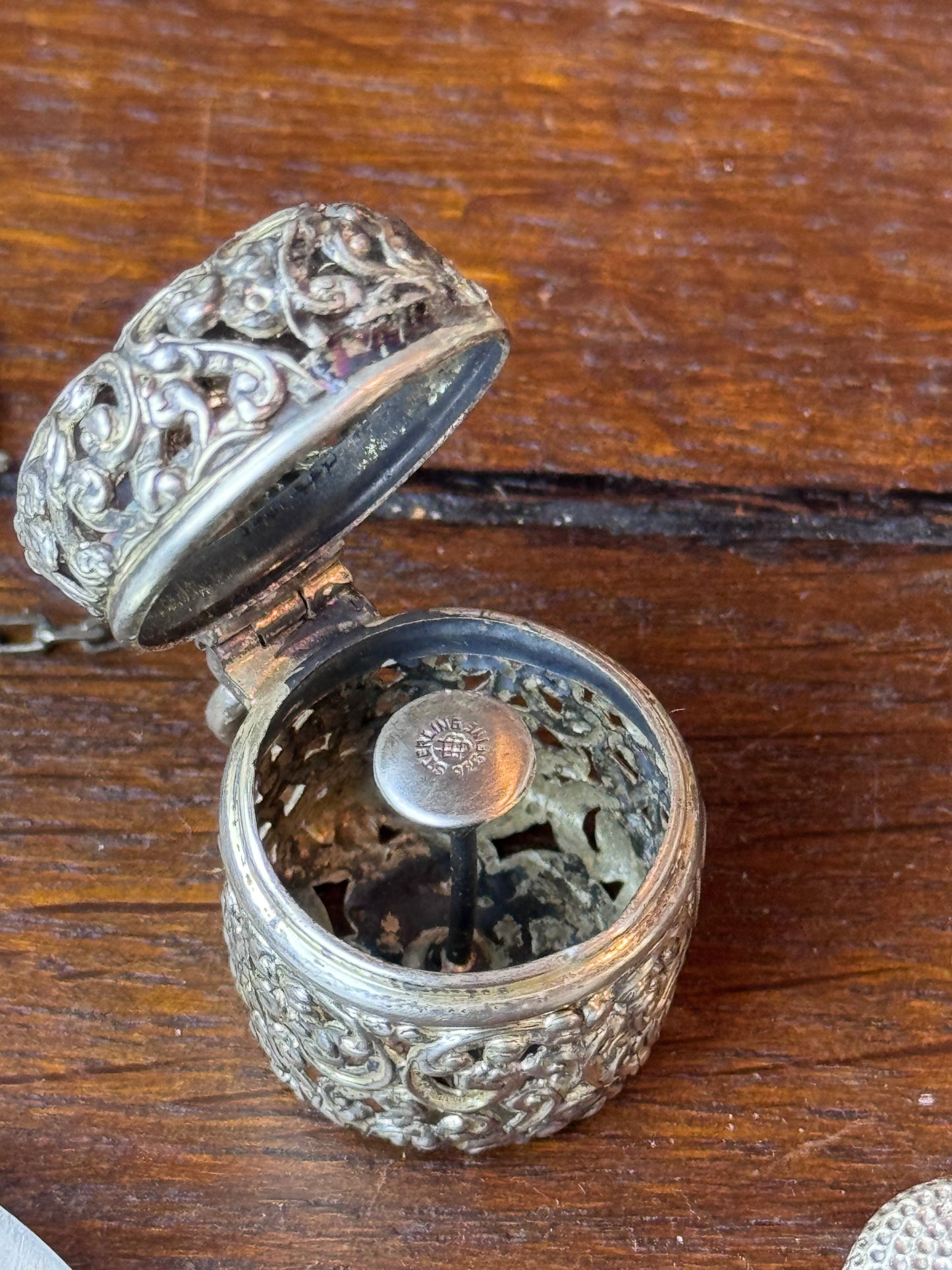 Antique Sterling Silver Chatelaine Mirror Needle Case Thimble 1911 Birmingham 8”