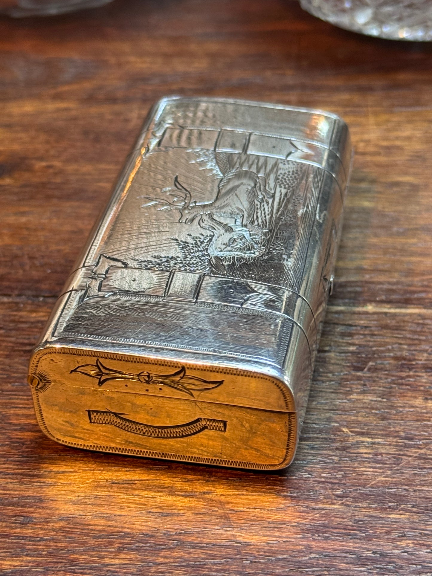 Antique Russian Imperial 84 Zolotnik Fine Silver (.875) Case – Moscow 1873 – Hunting Scene – 106.1g